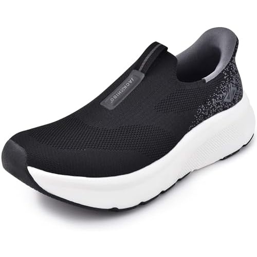 Men Slip in Free up Hands Shoe Wide Toe Box Arch Support Orthopedic Walking(Slip On-black White)