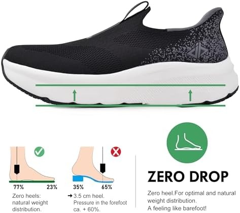 Men Slip in Free up Hands Shoe Wide Toe Box Arch Support Orthopedic Walking(Slip On-black White)