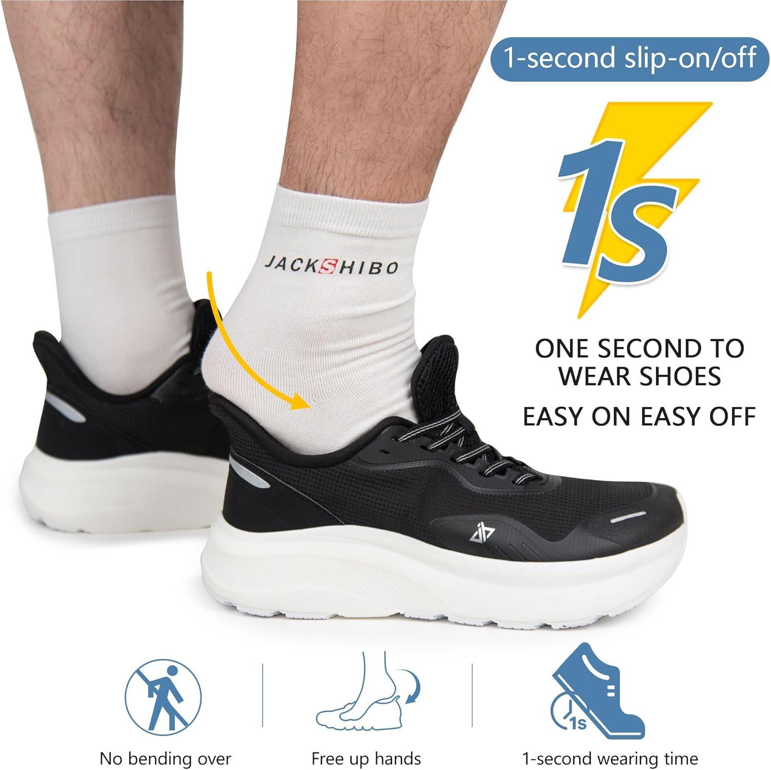 JACKSHIBO Slip in Men Hands Free Shoes Wide Toe Box Slip On Walking Running Tennis Athletic Sneakers Arch Support Plantar Fasciitis Orthopedic Shoes with Metatarsal Pads Cushion Thick Zero Drop Sole(Black/White)