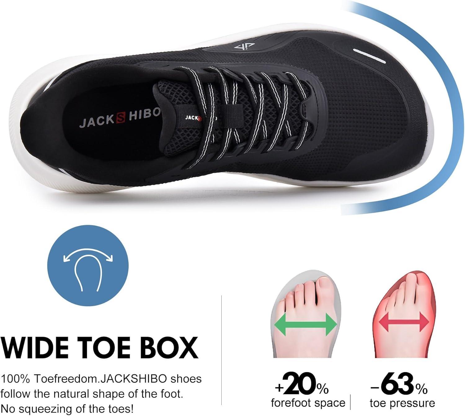 JACKSHIBO Slip in Men Hands Free Shoes Wide Toe Box Slip On Walking Running Tennis Athletic Sneakers Arch Support Plantar Fasciitis Orthopedic Shoes with Metatarsal Pads Cushion Thick Zero Drop Sole(Black/White)
