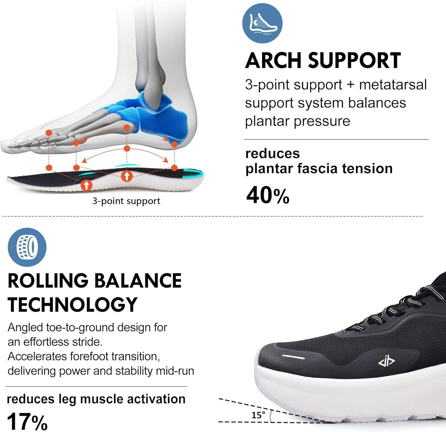 JACKSHIBO Slip in Men Hands Free Shoes Wide Toe Box Slip On Walking Running Tennis Athletic Sneakers Arch Support Plantar Fasciitis Orthopedic Shoes with Metatarsal Pads Cushion Thick Zero Drop Sole(Black/White)