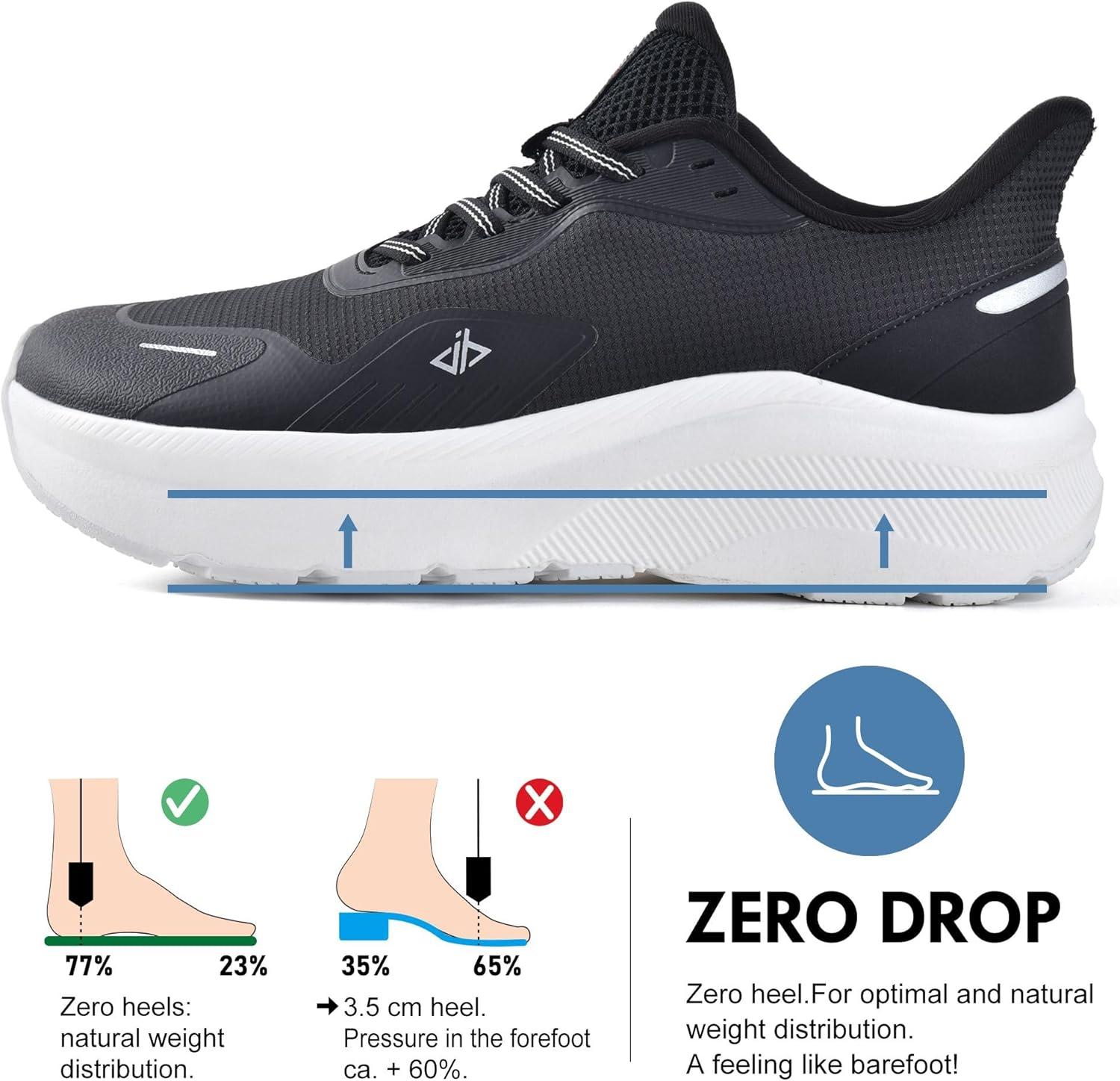 JACKSHIBO Slip in Men Hands Free Shoes Wide Toe Box Slip On Walking Running Tennis Athletic Sneakers Arch Support Plantar Fasciitis Orthopedic Shoes with Metatarsal Pads Cushion Thick Zero Drop Sole(Black/White)