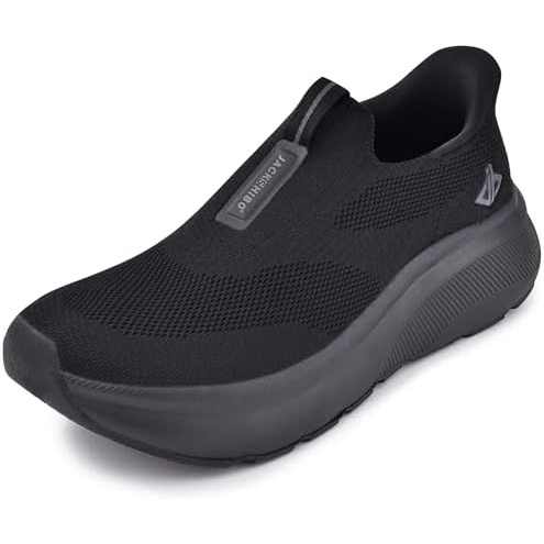 Men Slip in Free up Hands Shoe Wide Toe Box Arch Support Orthopedic Walking(Slip On-black)