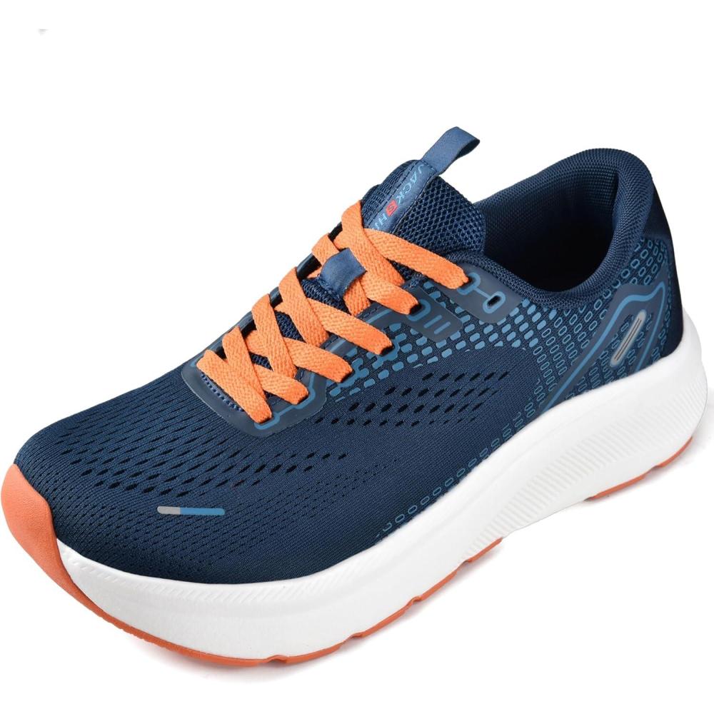 JACKSHIBO Wide Toe Box Shoes for Men Arch Support Shoes Wide Width Sneakers for Running Walking Athletic Tennis Orthopedic Plantar Fasciitis Workout with Thick Cushioned Zero Drop Sole(Navyblue)