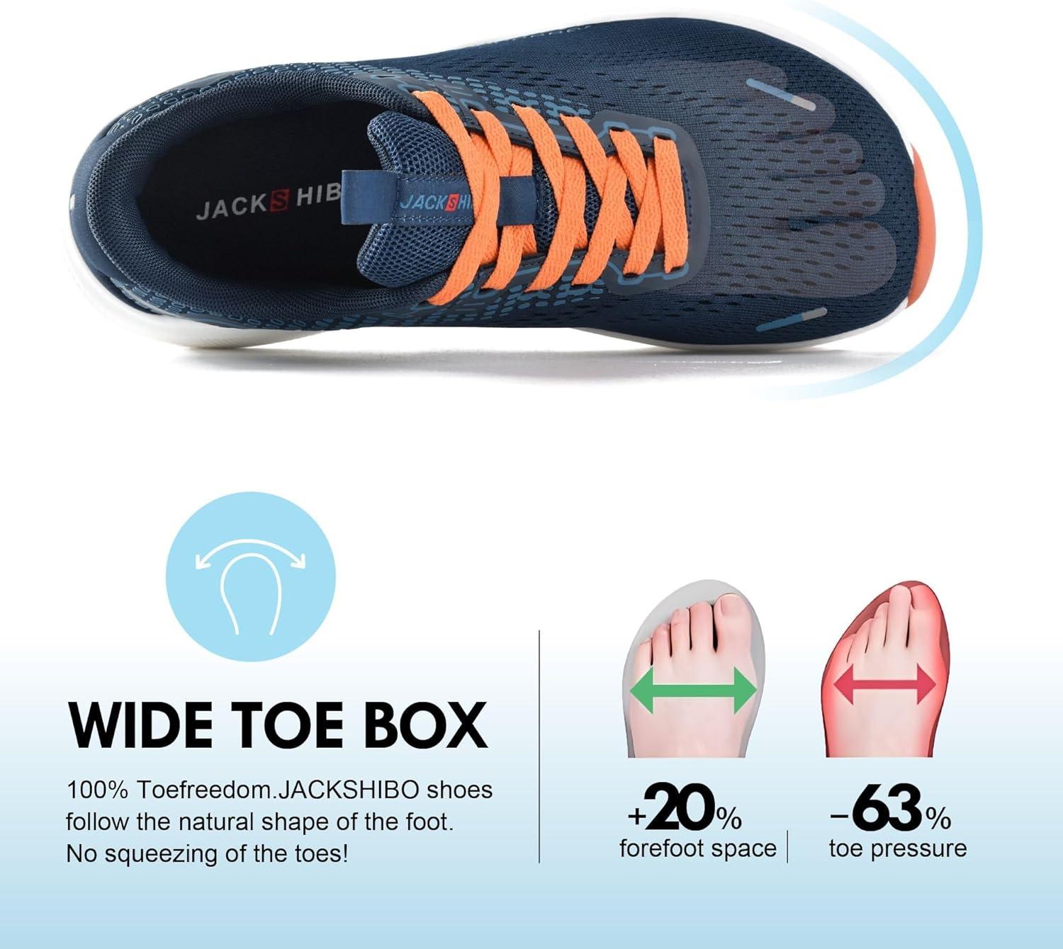 JACKSHIBO Wide Toe Box Shoes for Men Arch Support Shoes Wide Width Sneakers for Running Walking Athletic Tennis Orthopedic Plantar Fasciitis Workout with Thick Cushioned Zero Drop Sole(Navyblue)