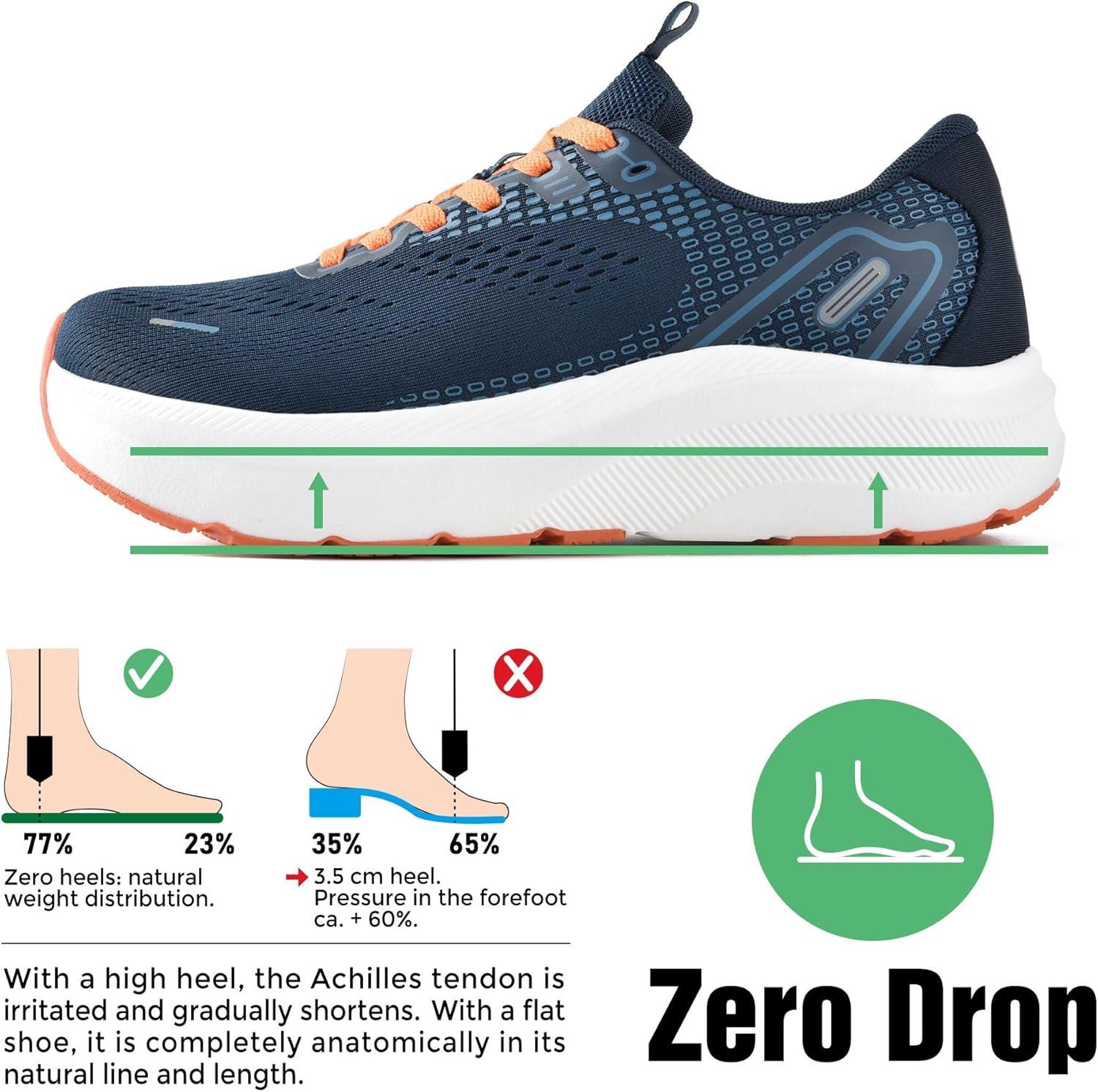 JACKSHIBO Wide Toe Box Shoes for Men Arch Support Shoes Wide Width Sneakers for Running Walking Athletic Tennis Orthopedic Plantar Fasciitis Workout with Thick Cushioned Zero Drop Sole(Navyblue)