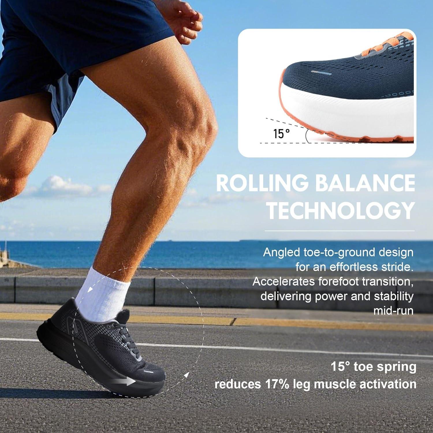JACKSHIBO Wide Toe Box Shoes for Men Arch Support Shoes Wide Width Sneakers for Running Walking Athletic Tennis Orthopedic Plantar Fasciitis Workout with Thick Cushioned Zero Drop Sole(Navyblue)