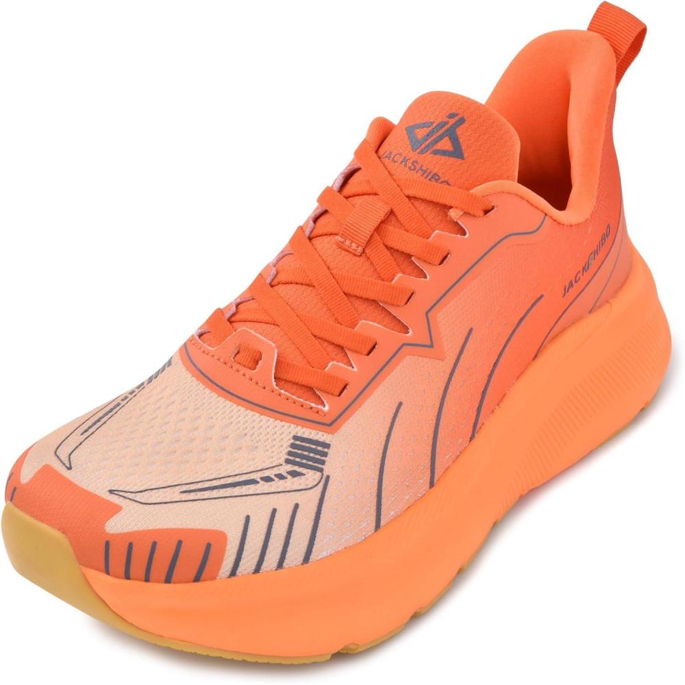 JACKSHIBO Slip in Men Hands Free Wide Toe Box Shoes Slip on Arch Support Wide Sneakers for Running Walking Tennis Athletic Plantar Fasciitis Orthopedic Shoe Zero Drop Cushion Thick Sole Width Shoes(Orange)