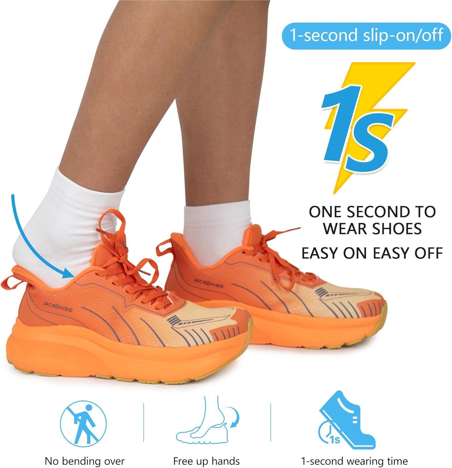 JACKSHIBO Slip in Men Hands Free Wide Toe Box Shoes Slip on Arch Support Wide Sneakers for Running Walking Tennis Athletic Plantar Fasciitis Orthopedic Shoe Zero Drop Cushion Thick Sole Width Shoes(Orange)