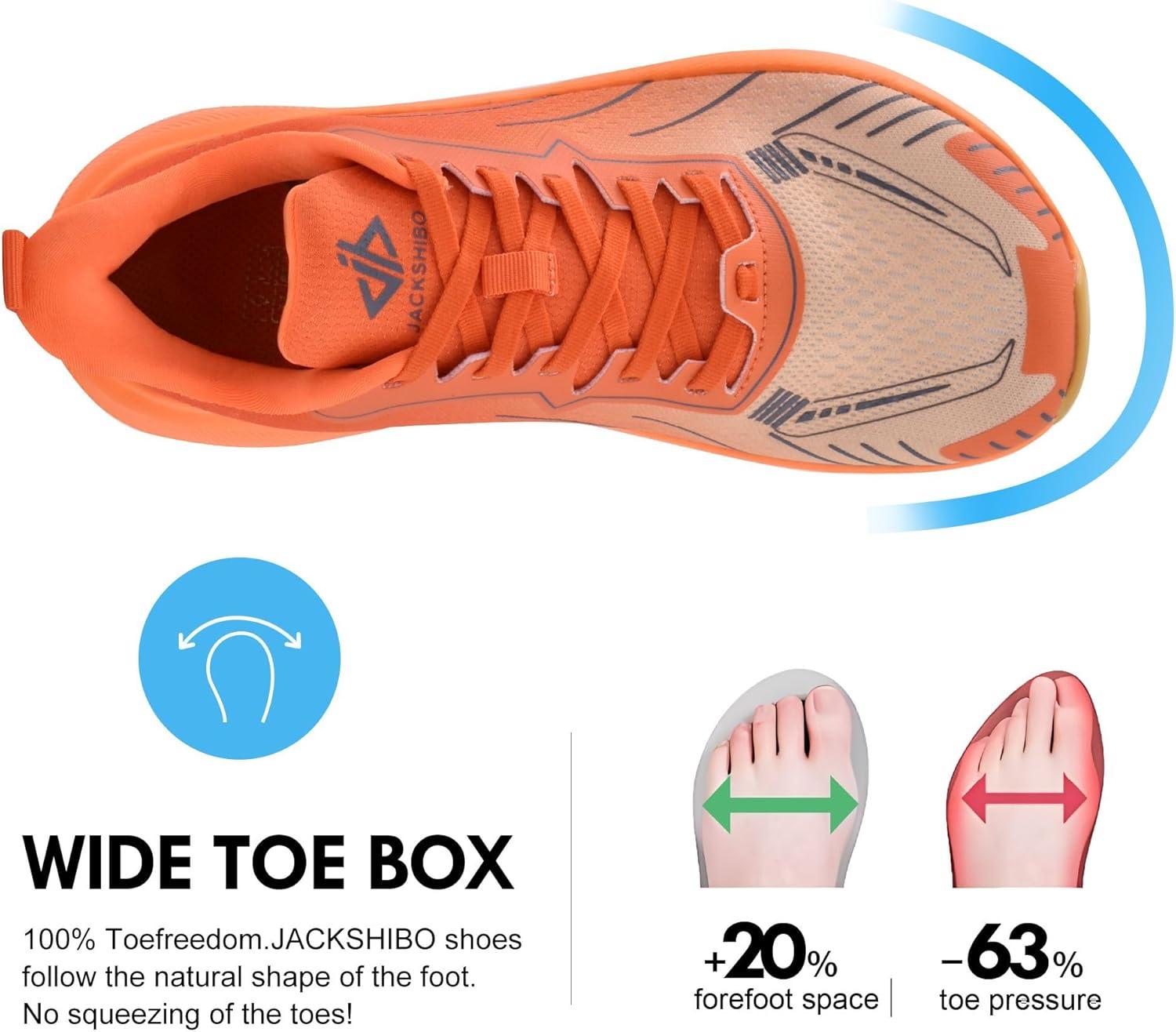 JACKSHIBO Slip in Men Hands Free Wide Toe Box Shoes Slip on Arch Support Wide Sneakers for Running Walking Tennis Athletic Plantar Fasciitis Orthopedic Shoe Zero Drop Cushion Thick Sole Width Shoes(Orange)