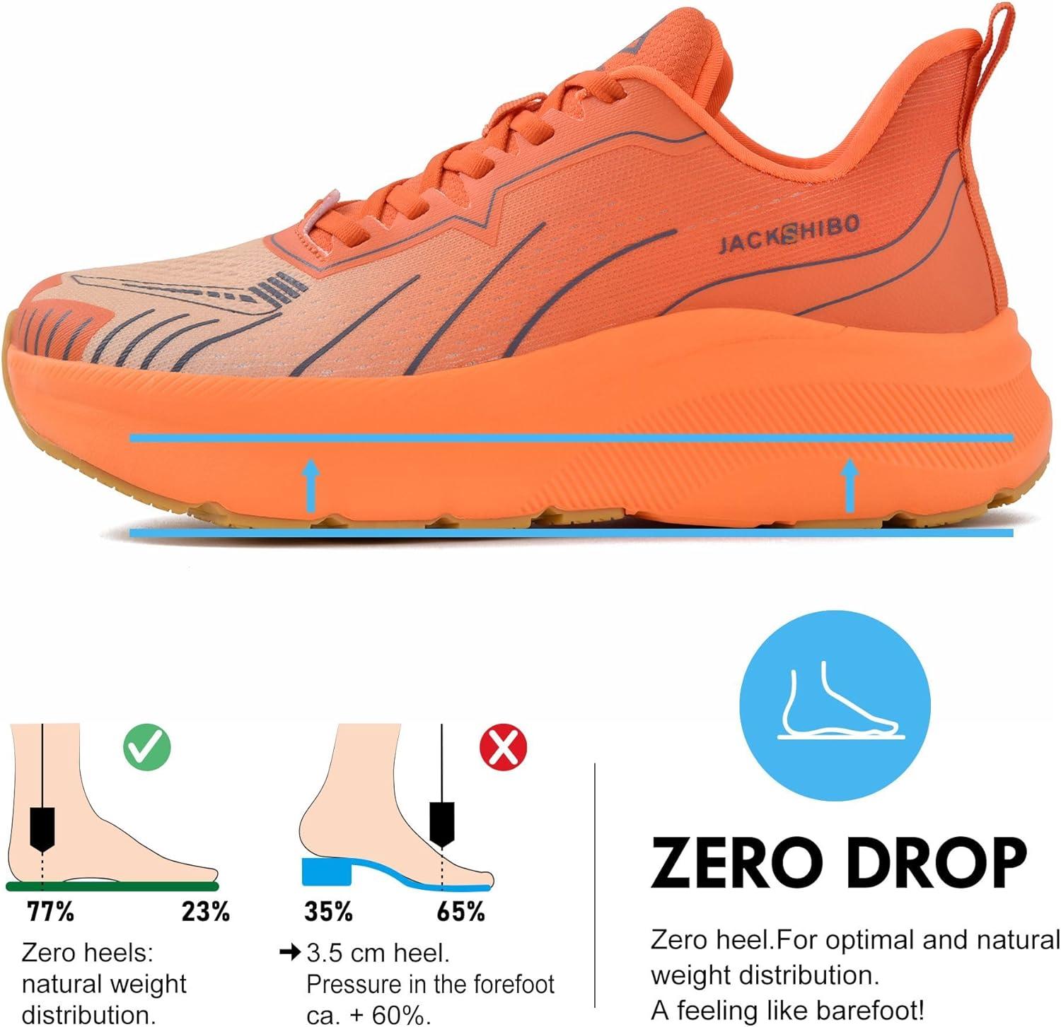 JACKSHIBO Slip in Men Hands Free Wide Toe Box Shoes Slip on Arch Support Wide Sneakers for Running Walking Tennis Athletic Plantar Fasciitis Orthopedic Shoe Zero Drop Cushion Thick Sole Width Shoes(Orange)