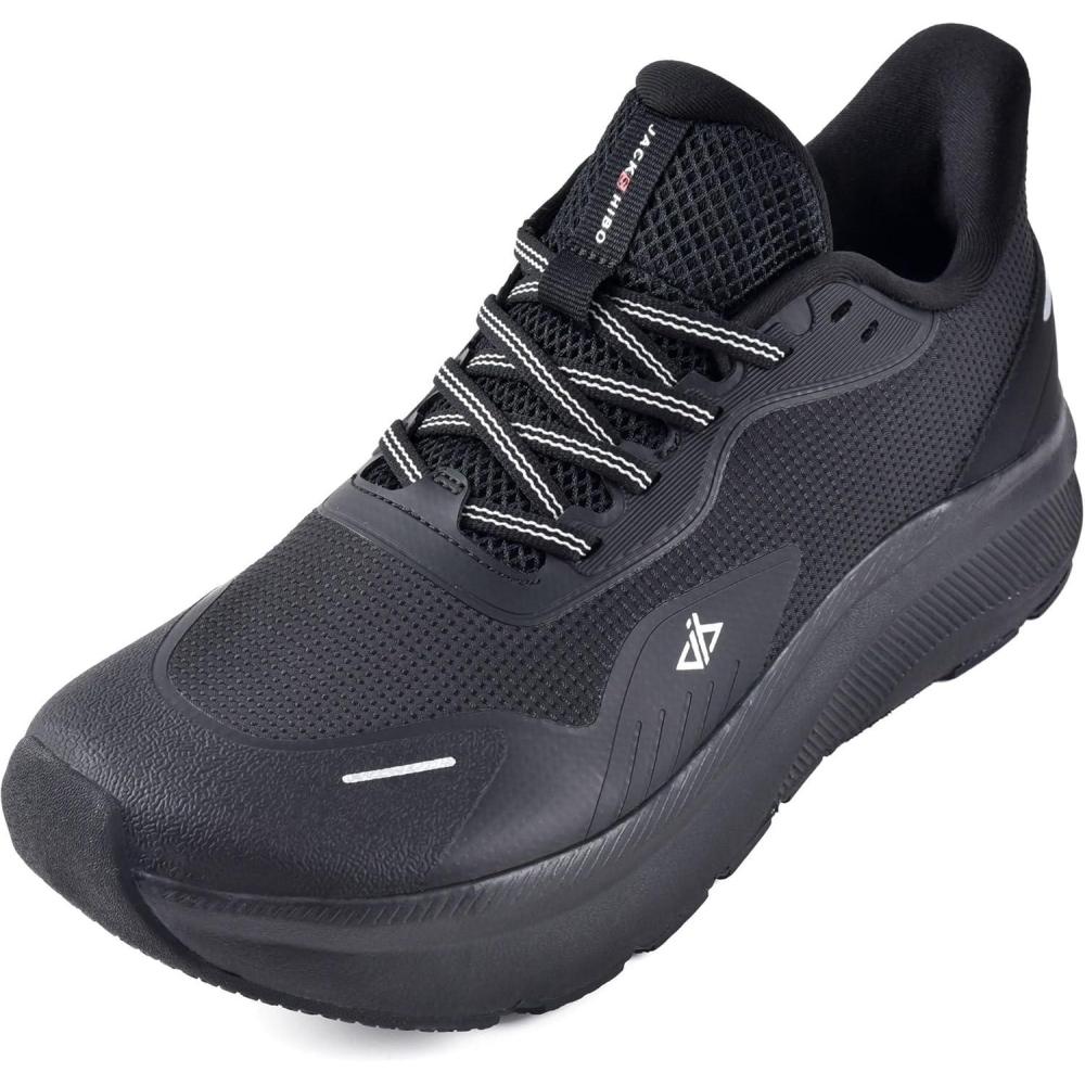 JACKSHIBO Slip in Men Hands Free Shoes Wide Toe Box Slip On Walking Running Tennis Athletic Sneakers Arch Support Plantar Fasciitis Orthopedic Shoes with Metatarsal Pads Cushion Thick Zero Drop Sole(Black)