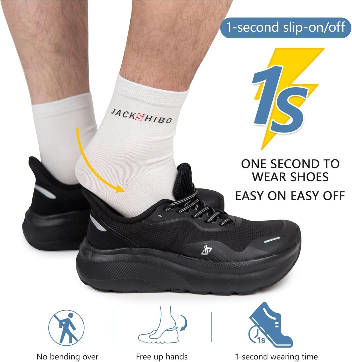 JACKSHIBO Slip in Men Hands Free Shoes Wide Toe Box Slip On Walking Running Tennis Athletic Sneakers Arch Support Plantar Fasciitis Orthopedic Shoes with Metatarsal Pads Cushion Thick Zero Drop Sole(Black)