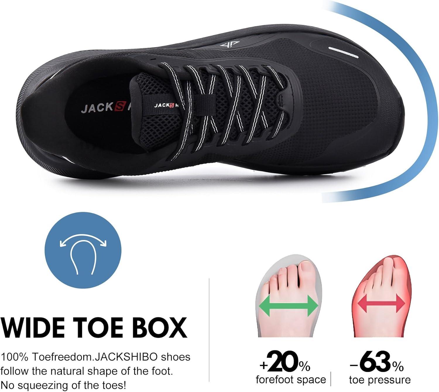 JACKSHIBO Slip in Men Hands Free Shoes Wide Toe Box Slip On Walking Running Tennis Athletic Sneakers Arch Support Plantar Fasciitis Orthopedic Shoes with Metatarsal Pads Cushion Thick Zero Drop Sole(Black)