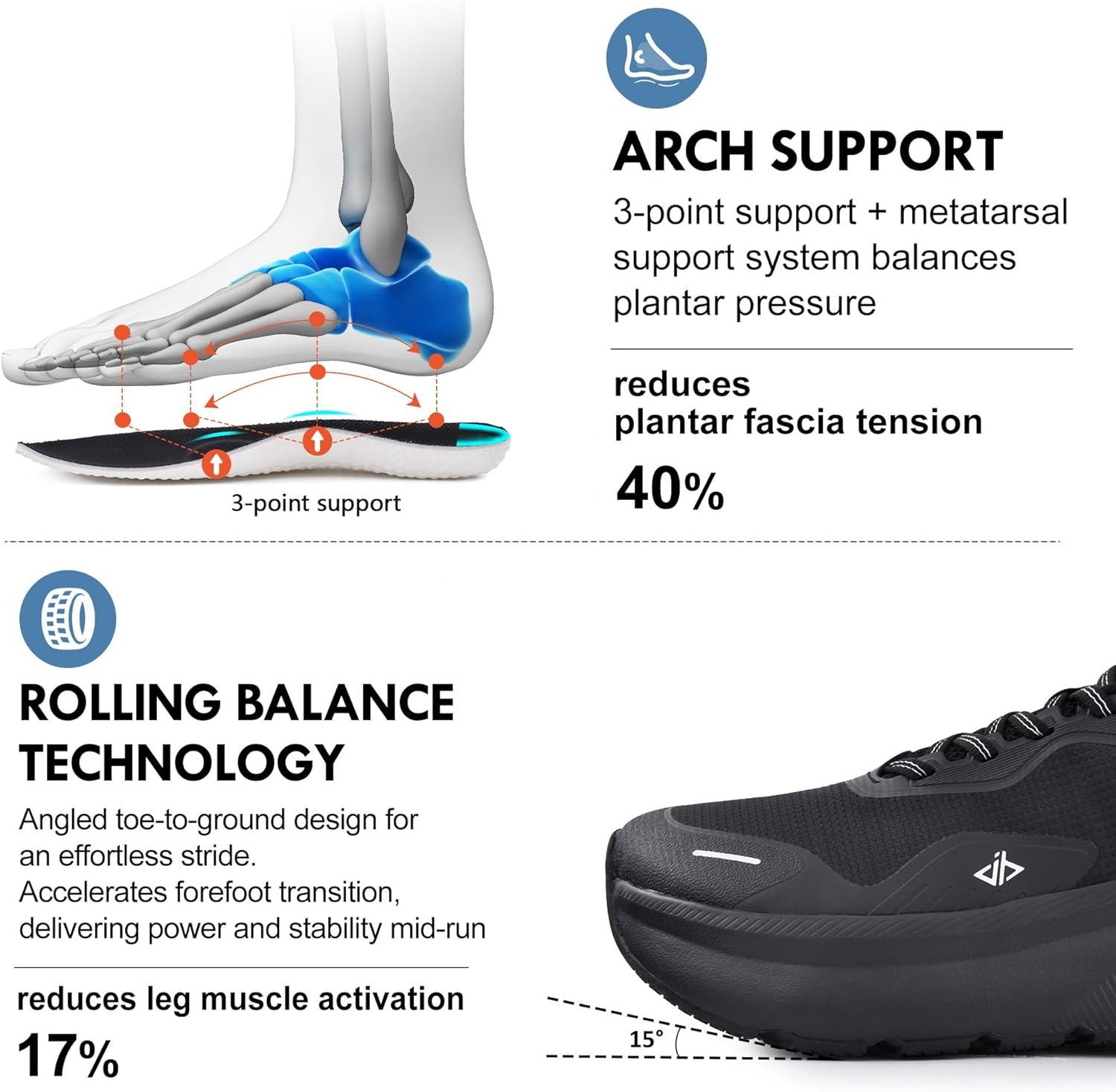 JACKSHIBO Slip in Men Hands Free Shoes Wide Toe Box Slip On Walking Running Tennis Athletic Sneakers Arch Support Plantar Fasciitis Orthopedic Shoes with Metatarsal Pads Cushion Thick Zero Drop Sole(Black)