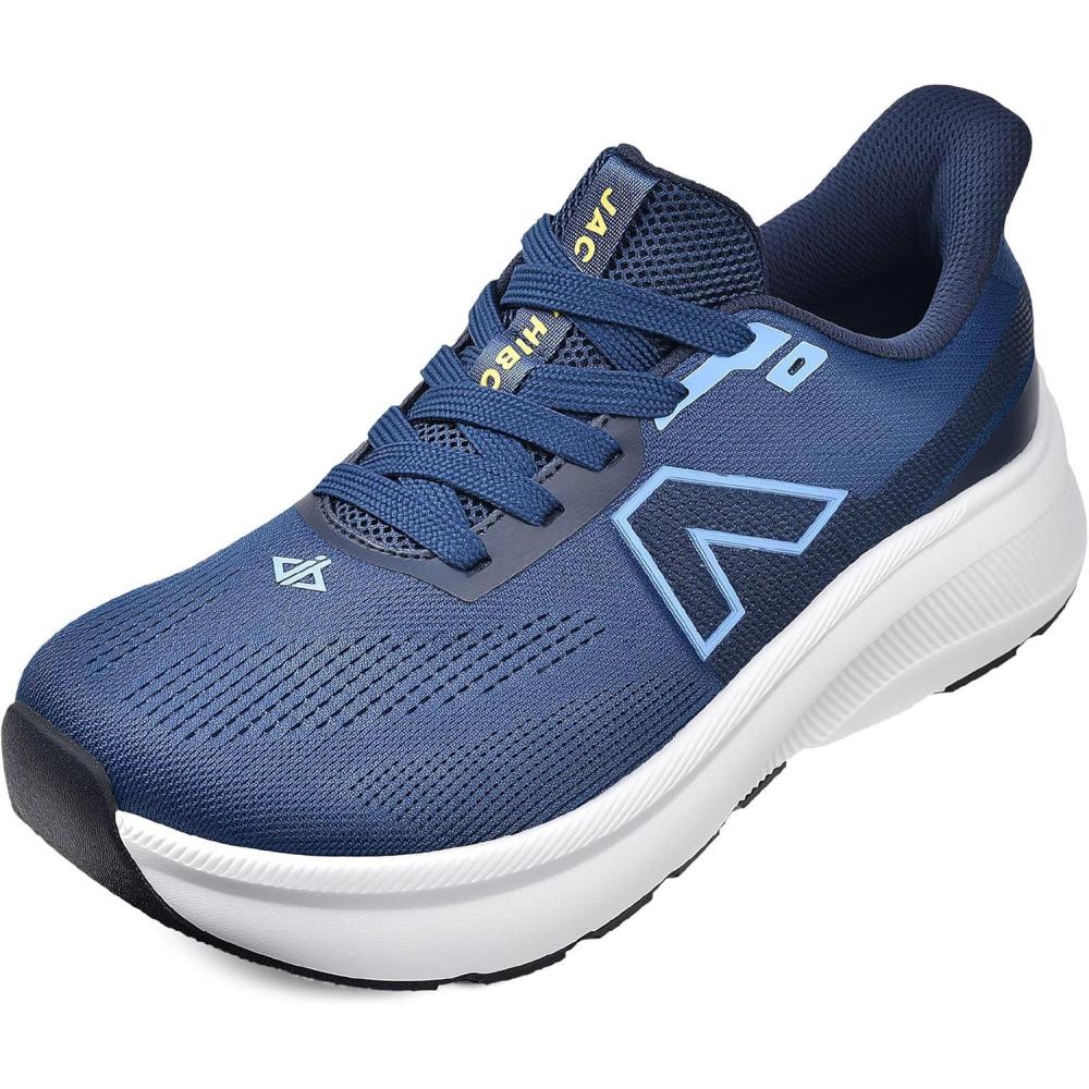 JACKSHIBO Slip in Men Hands Free Wide Toe Box Shoes Slip on Trail Running Walking Tennis Athletic Sneakers Width Arch Support Plantar Fasciitis Orthopedic Shoes with Cushion Thick Zero Drop Sole(Wide Toe Box Navyblue)
