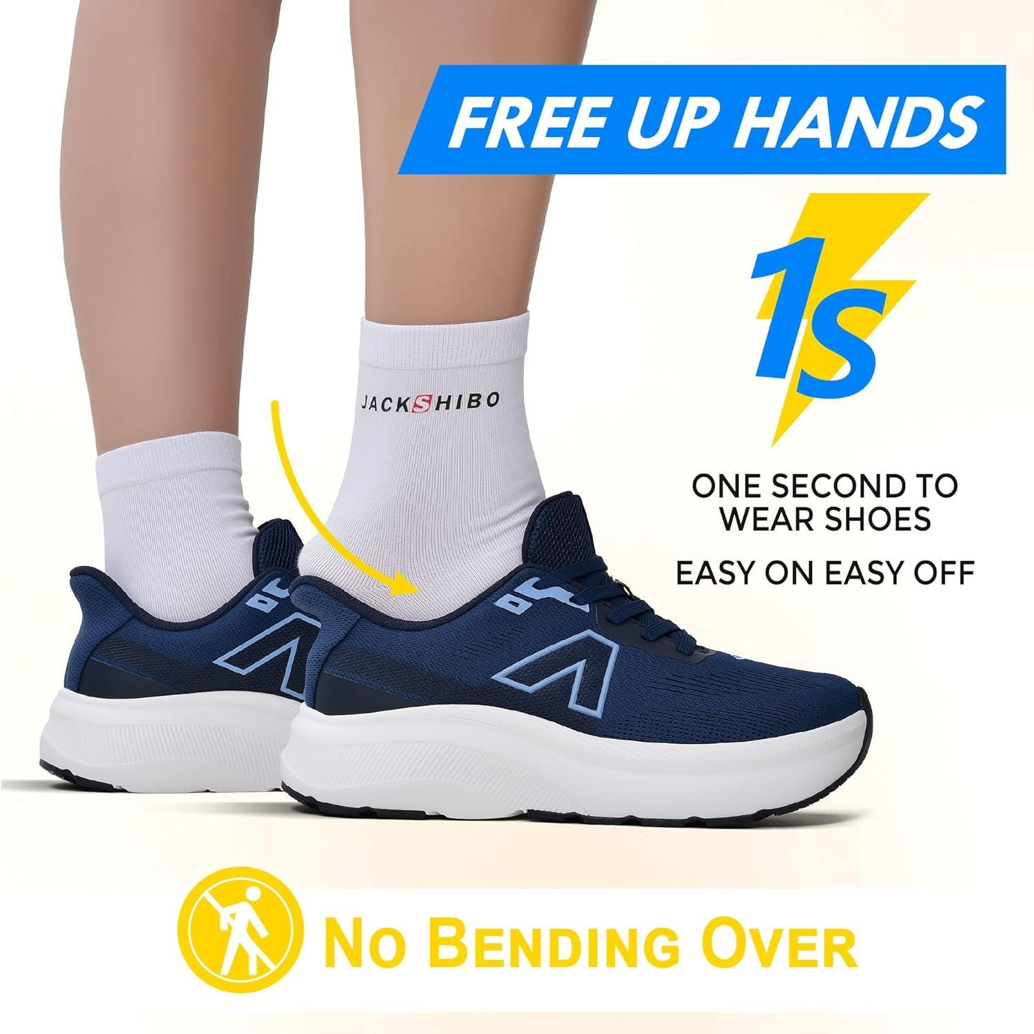 JACKSHIBO Slip in Men Hands Free Wide Toe Box Shoes Slip on Trail Running Walking Tennis Athletic Sneakers Width Arch Support Plantar Fasciitis Orthopedic Shoes with Cushion Thick Zero Drop Sole(Wide Toe Box Navyblue)