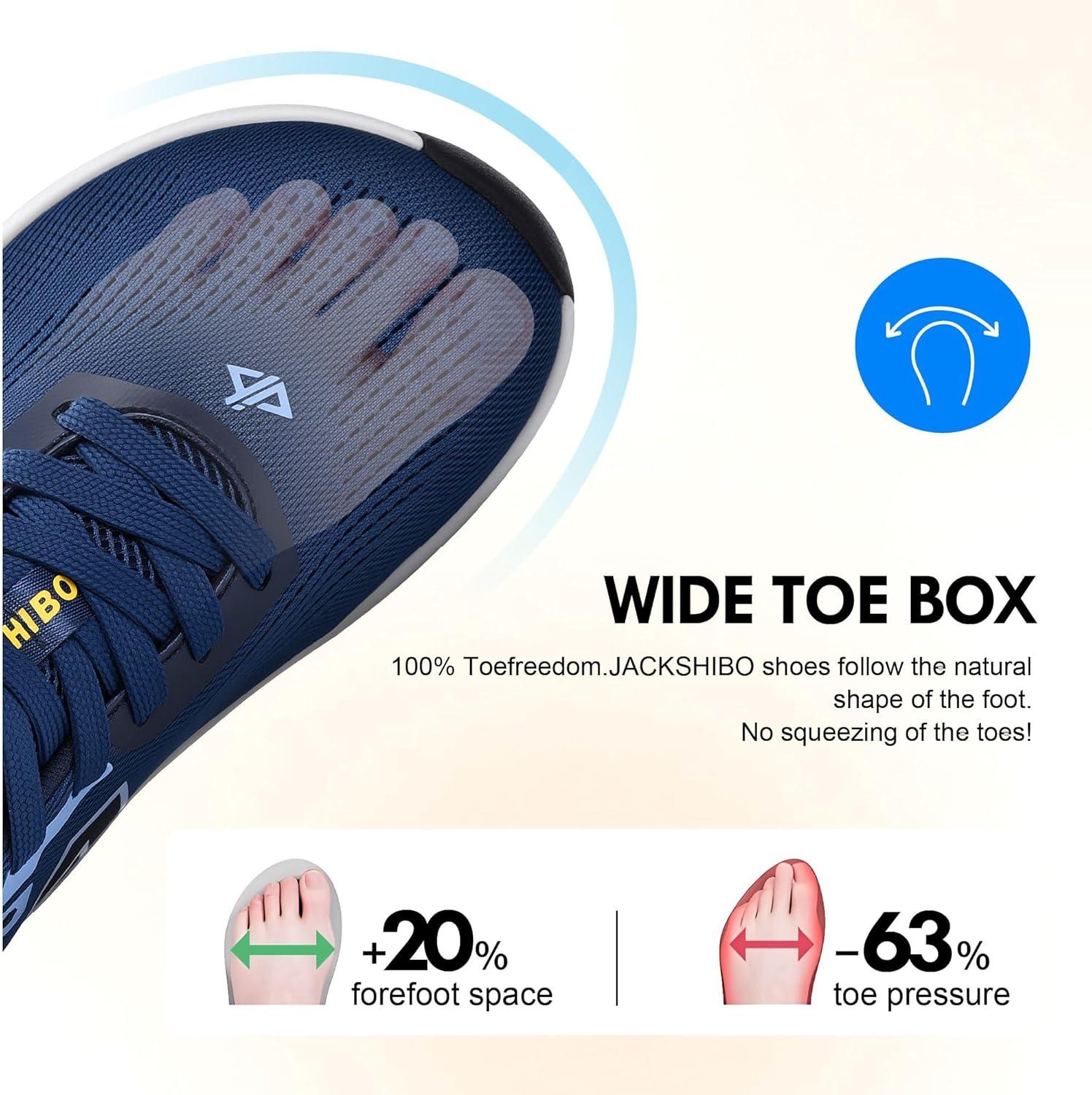 JACKSHIBO Slip in Men Hands Free Wide Toe Box Shoes Slip on Trail Running Walking Tennis Athletic Sneakers Width Arch Support Plantar Fasciitis Orthopedic Shoes with Cushion Thick Zero Drop Sole(Wide Toe Box Navyblue)
