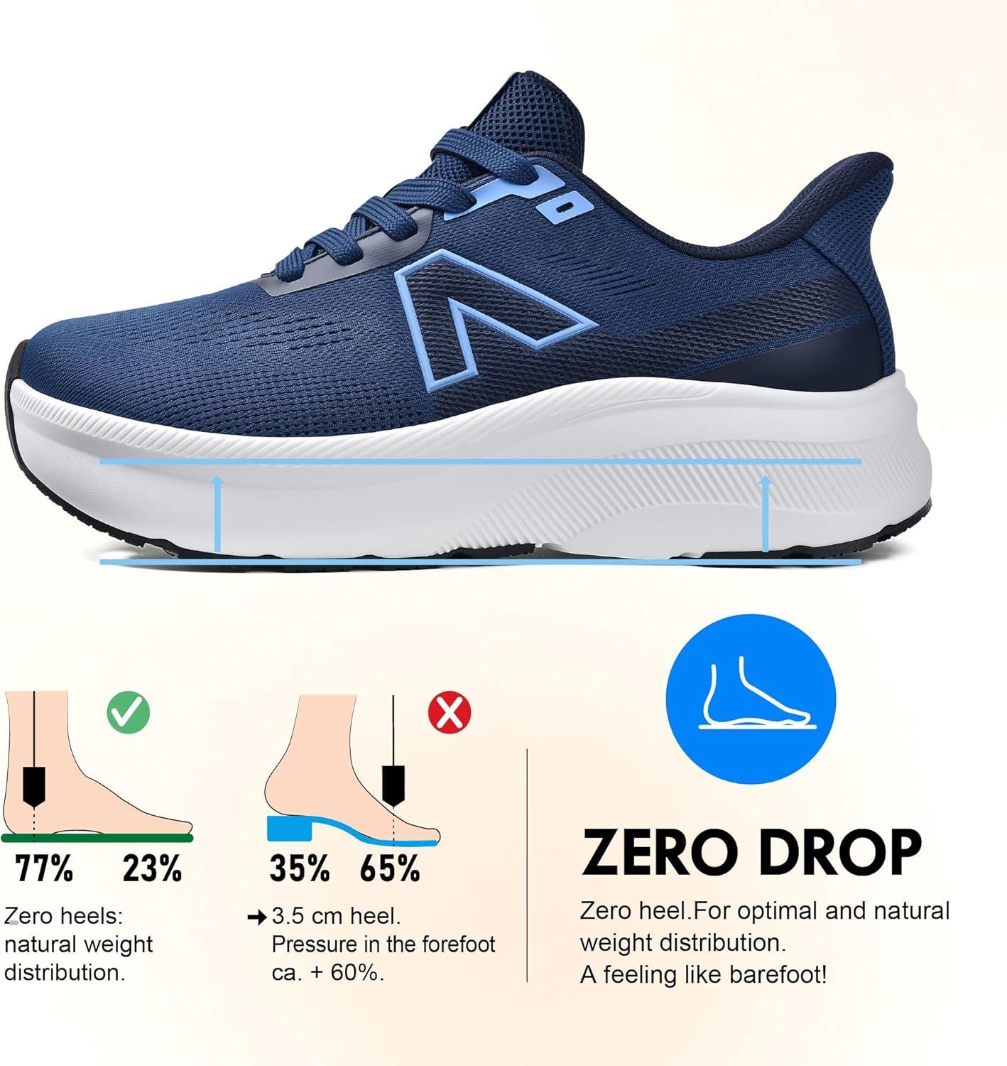 JACKSHIBO Slip in Men Hands Free Wide Toe Box Shoes Slip on Trail Running Walking Tennis Athletic Sneakers Width Arch Support Plantar Fasciitis Orthopedic Shoes with Cushion Thick Zero Drop Sole(Wide Toe Box Navyblue)