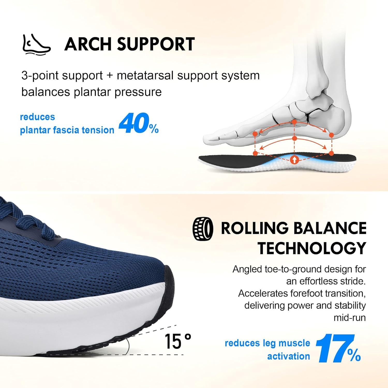 JACKSHIBO Slip in Men Hands Free Wide Toe Box Shoes Slip on Trail Running Walking Tennis Athletic Sneakers Width Arch Support Plantar Fasciitis Orthopedic Shoes with Cushion Thick Zero Drop Sole(Wide Toe Box Navyblue)