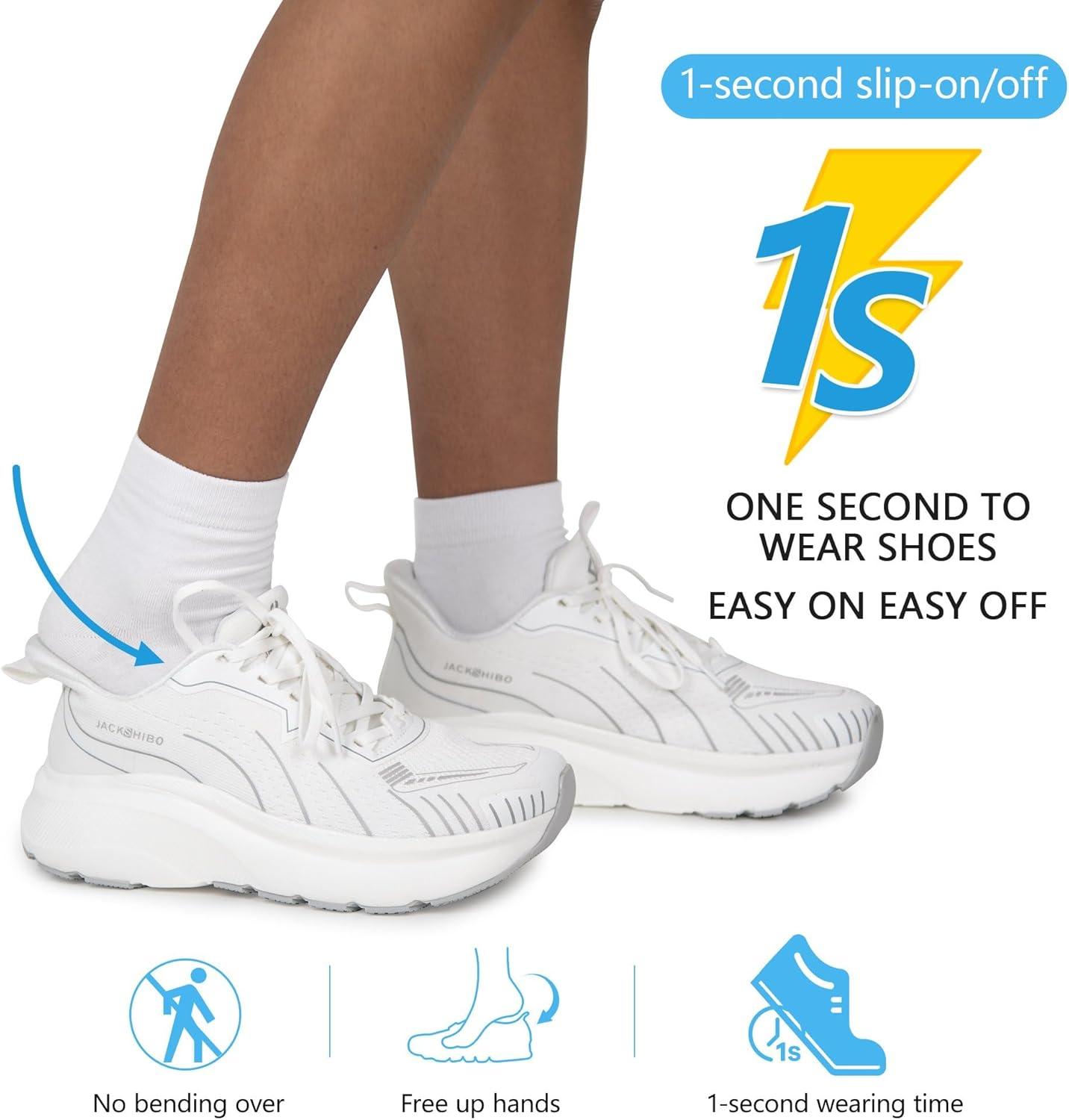 JACKSHIBO Slip in Men Hands Free Wide Toe Box Shoes Slip on Arch Support Wide Sneakers for Running Walking Tennis Athletic Plantar Fasciitis Orthopedic Shoe Zero Drop Cushion Thick Sole Width Shoes(White)