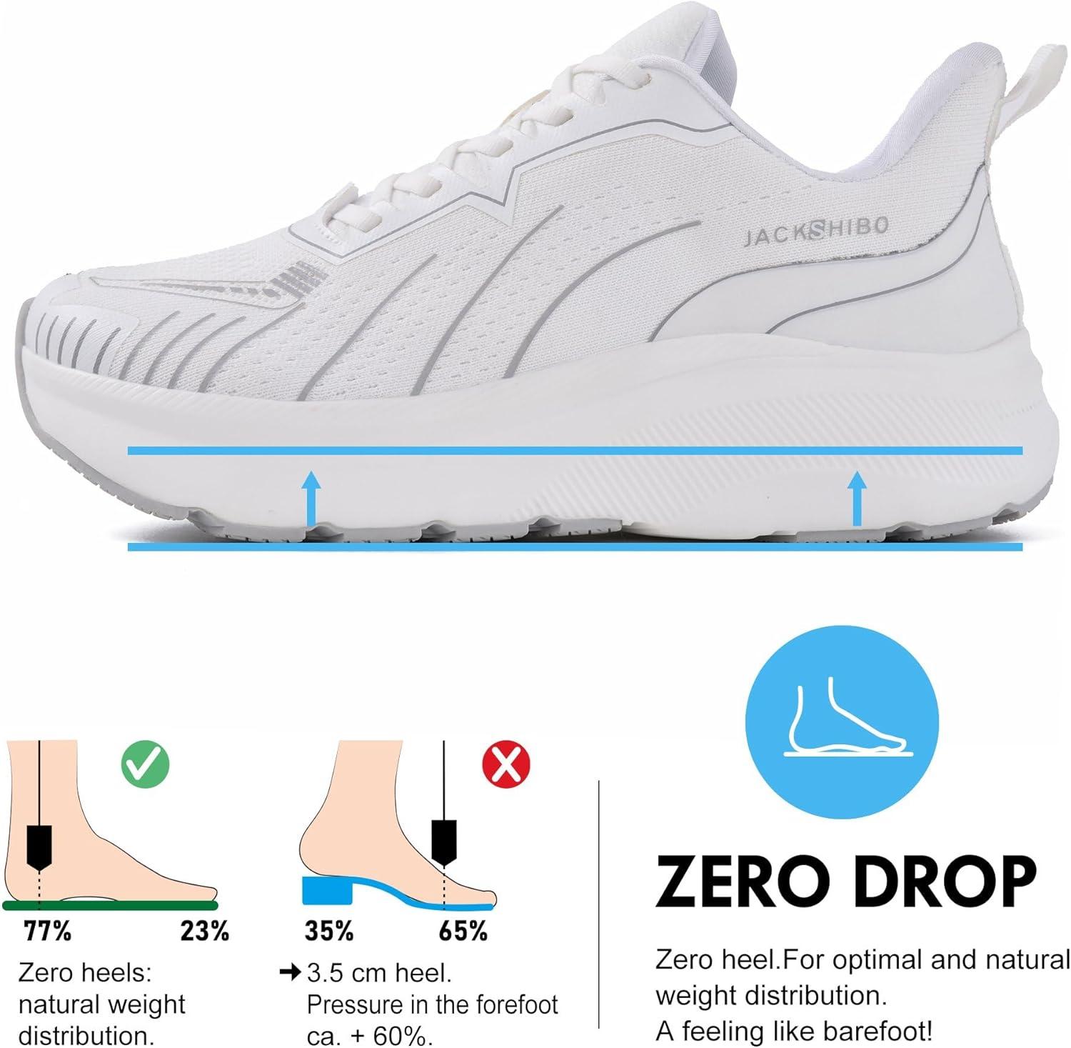 JACKSHIBO Slip in Men Hands Free Wide Toe Box Shoes Slip on Arch Support Wide Sneakers for Running Walking Tennis Athletic Plantar Fasciitis Orthopedic Shoe Zero Drop Cushion Thick Sole Width Shoes(White)