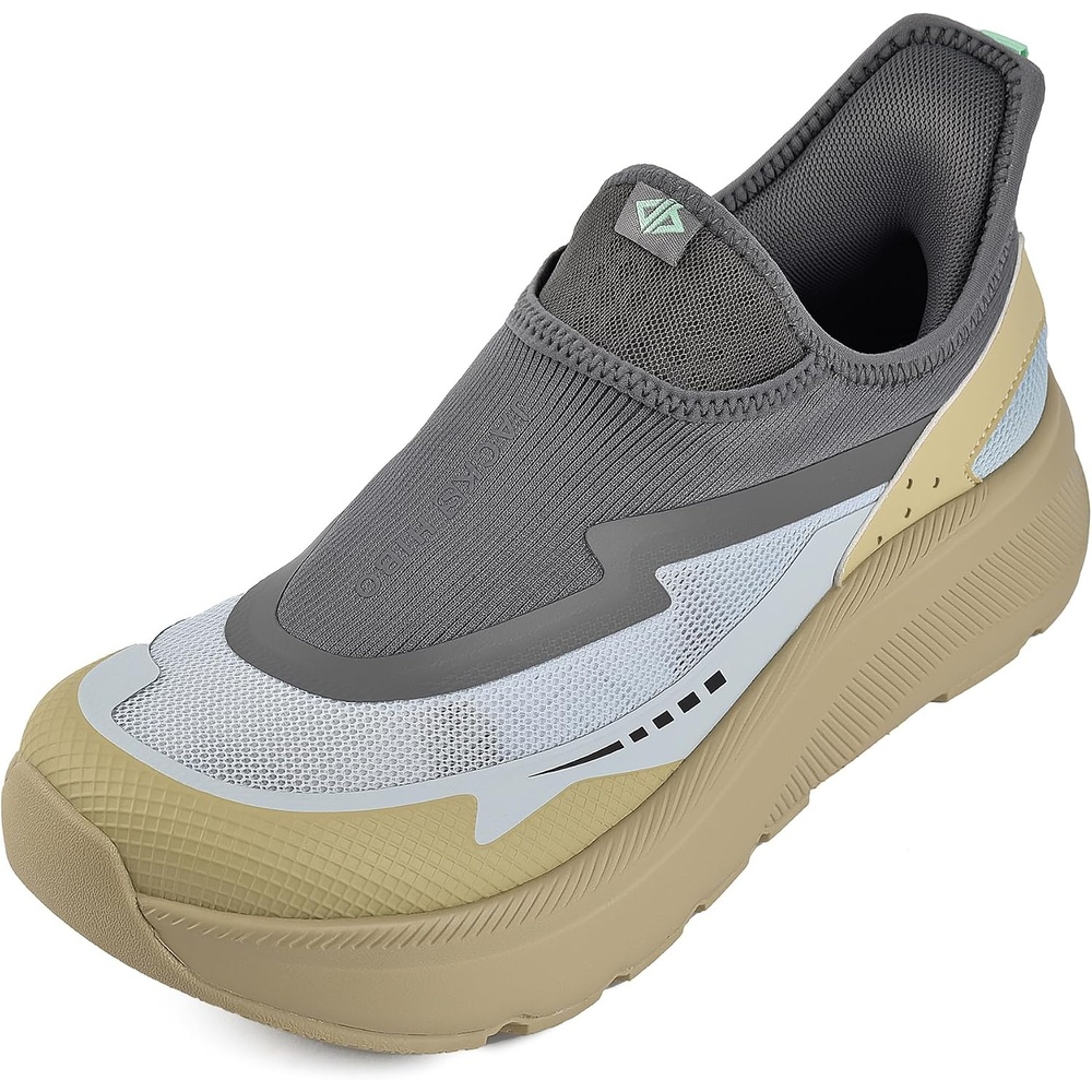JACKSHIBO Men’s Wide Toe Box Slip on Walking Shoes Arch Support Sneakers | Slip in, Zero Drop, Plantar Fasciitis, Orthopedic Shoes, Cushion Thick Sole, Hands Free, Tennis Athletic, Metatarsal Pads(Slip on Grey)