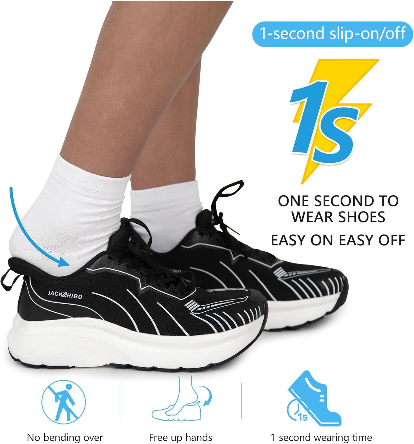 JACKSHIBO Slip in Men Hands Free Wide Toe Box Shoes Slip on Arch Support Wide Sneakers for Running Walking Tennis Athletic Plantar Fasciitis Orthopedic Shoe Zero Drop Cushion Thick Sole Width Shoes(Black/White)
