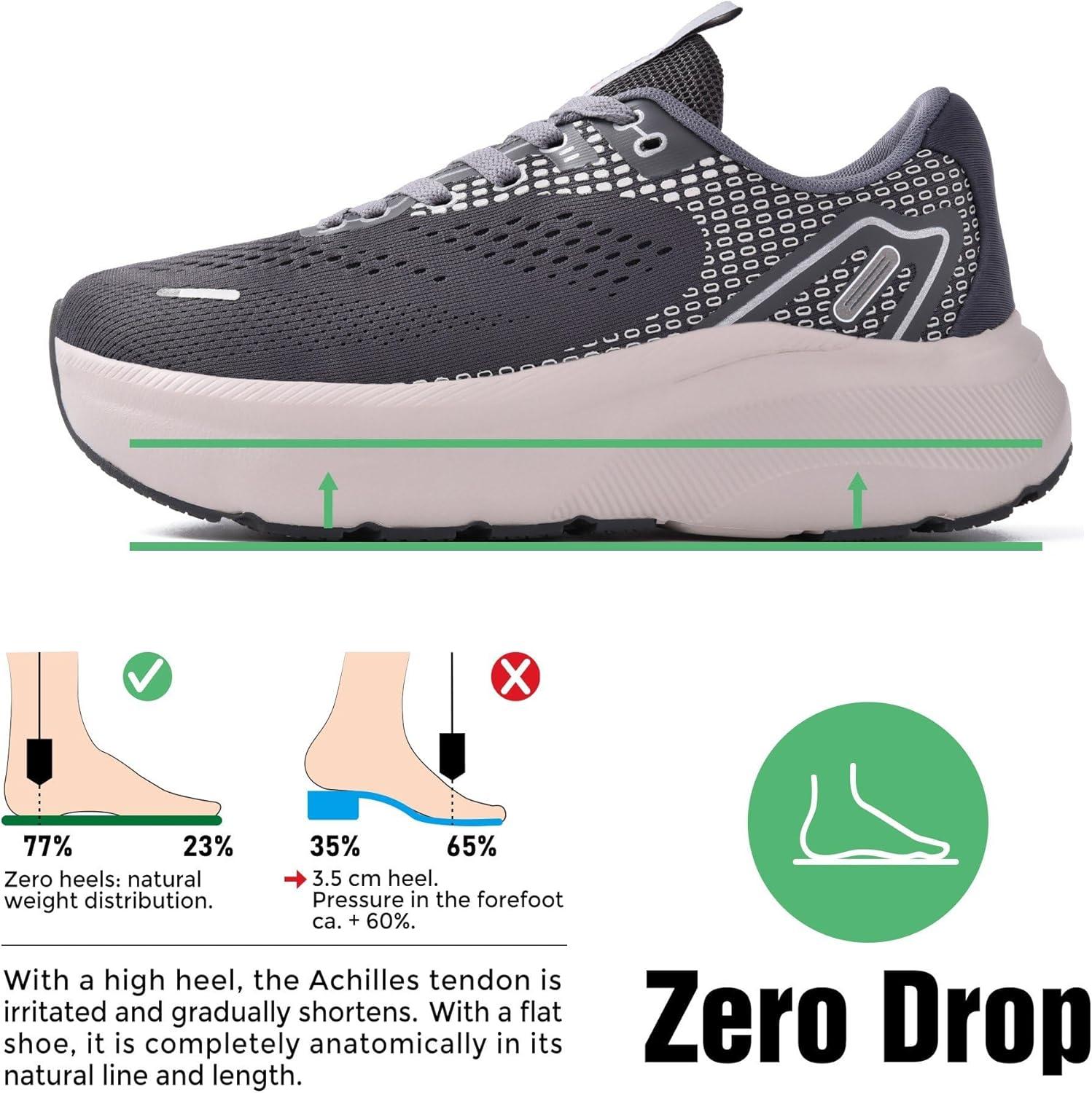 JACKSHIBO Wide Toe Box Shoes for Men Arch Support Shoes Wide Width Sneakers for Running Walking Athletic Tennis Orthopedic Plantar Fasciitis Workout with Thick Cushioned Zero Drop Sole(Grey)