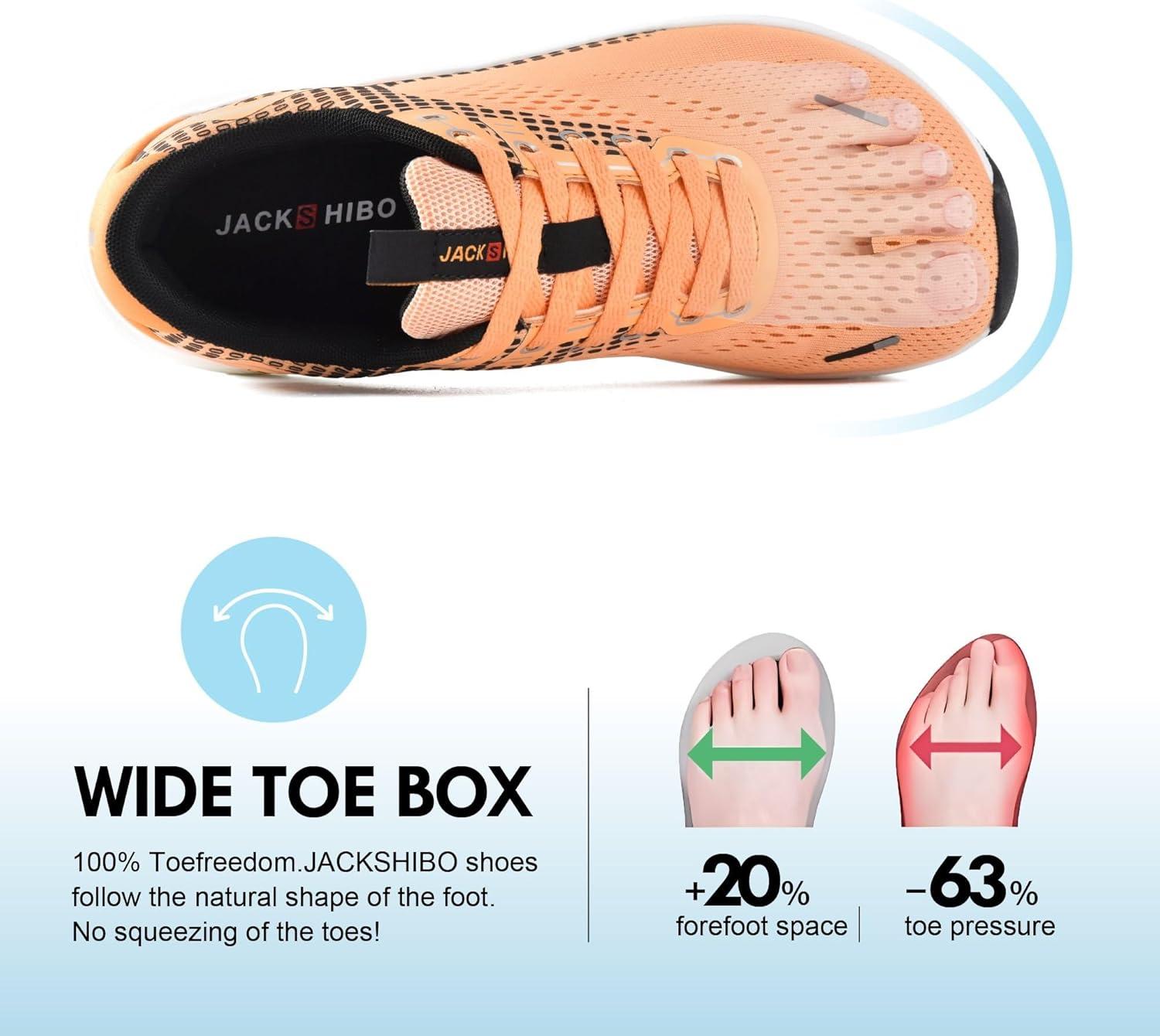 JACKSHIBO Wide Toe Box Shoes for Men Arch Support Shoes Wide Width Sneakers for Running Walking Athletic Tennis Orthopedic Plantar Fasciitis Workout with Thick Cushioned Zero Drop Sole(Orange)