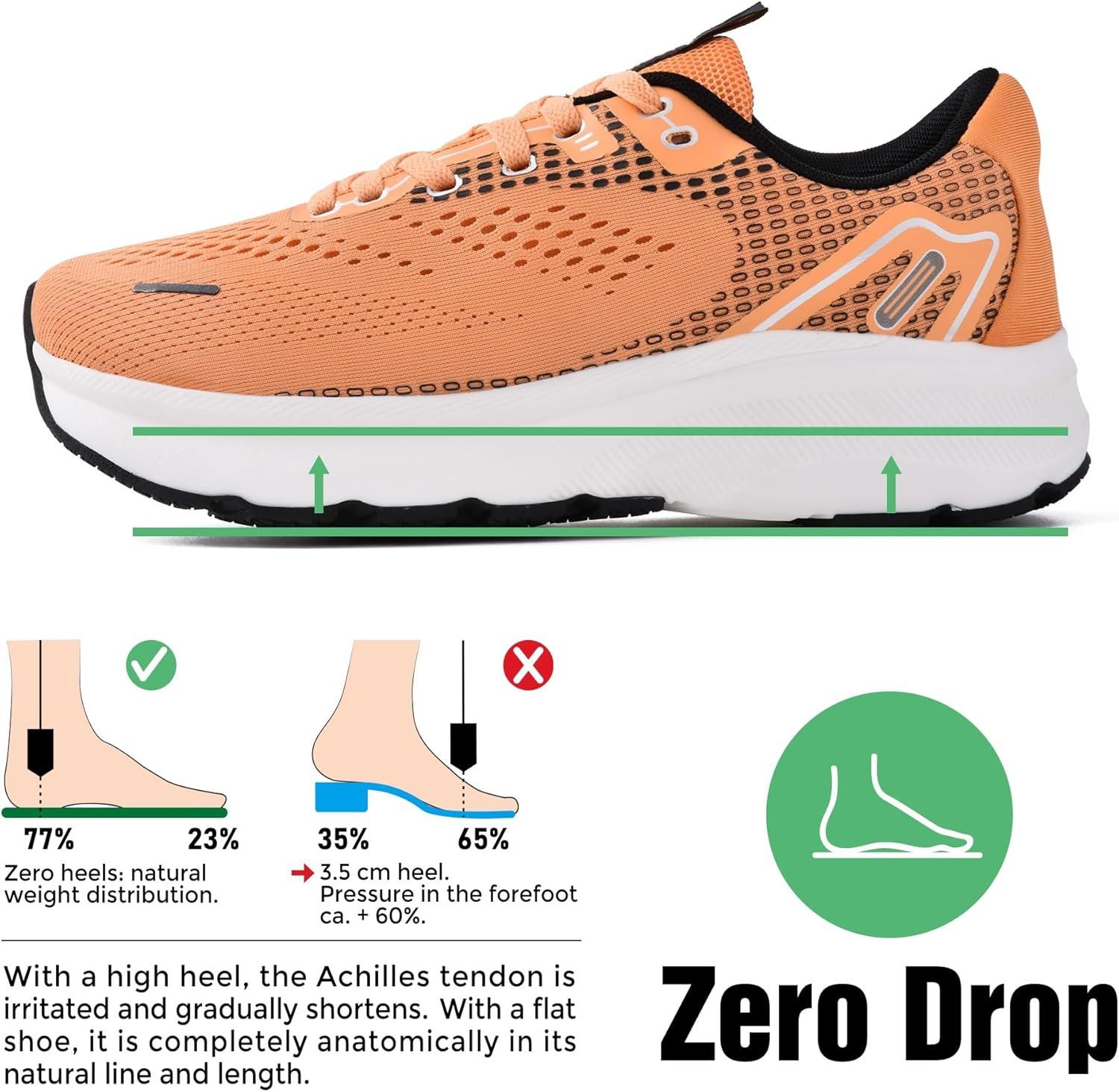 JACKSHIBO Wide Toe Box Shoes for Men Arch Support Shoes Wide Width Sneakers for Running Walking Athletic Tennis Orthopedic Plantar Fasciitis Workout with Thick Cushioned Zero Drop Sole(Orange)