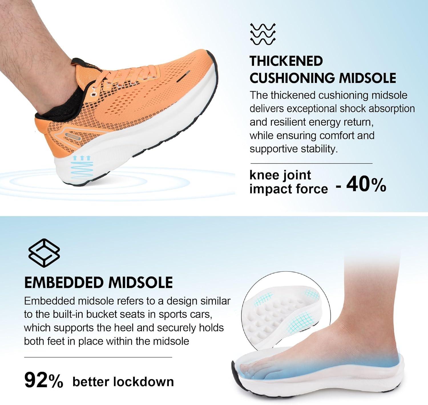 JACKSHIBO Wide Toe Box Shoes for Men Arch Support Shoes Wide Width Sneakers for Running Walking Athletic Tennis Orthopedic Plantar Fasciitis Workout with Thick Cushioned Zero Drop Sole(Orange)