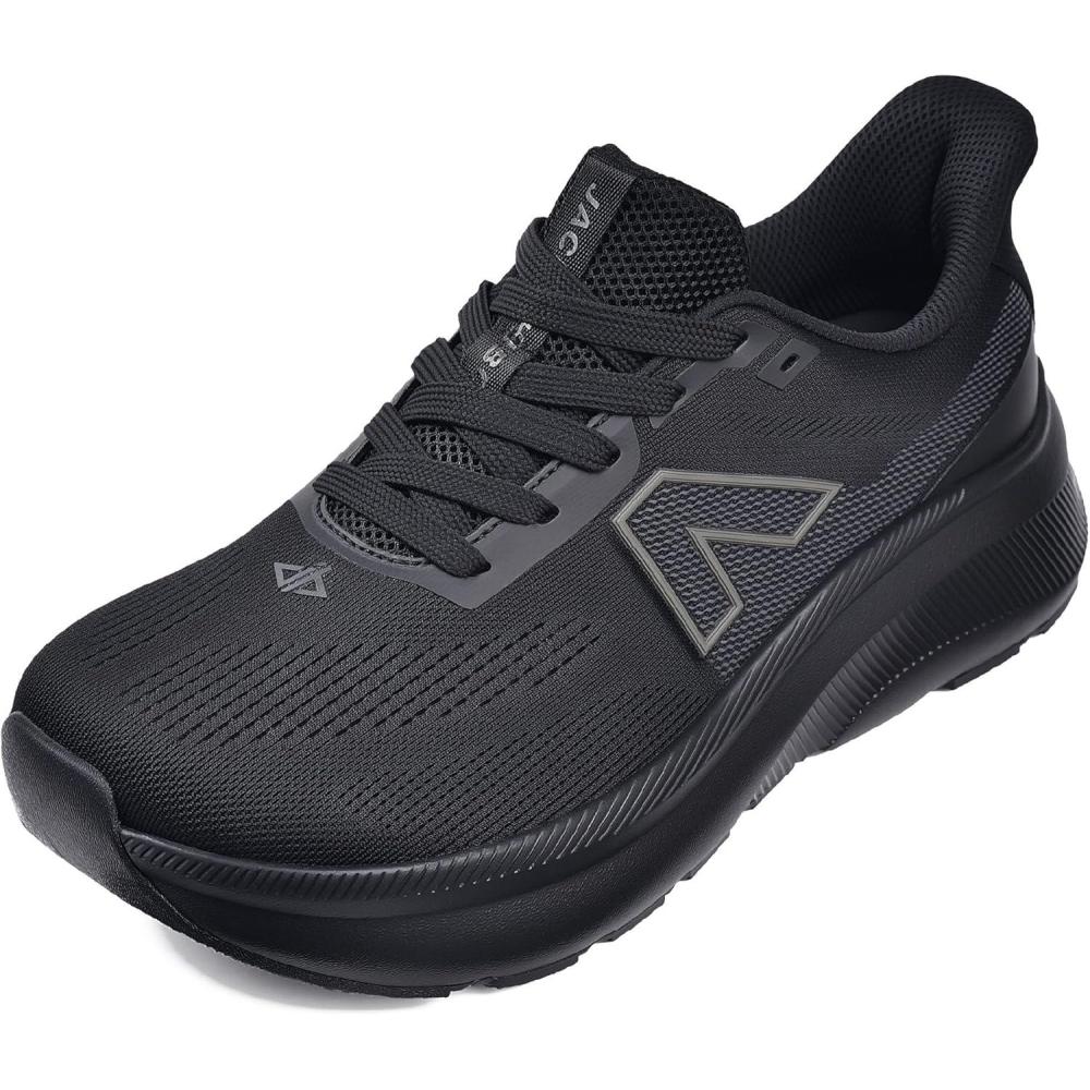JACKSHIBO Slip in Men Hands Free Wide Toe Box Shoes Slip on Trail Running Walking Tennis Athletic Sneakers Width Arch Support Plantar Fasciitis Orthopedic Shoes with Cushion Thick Zero Drop Sole(Wide Toe Box Black)