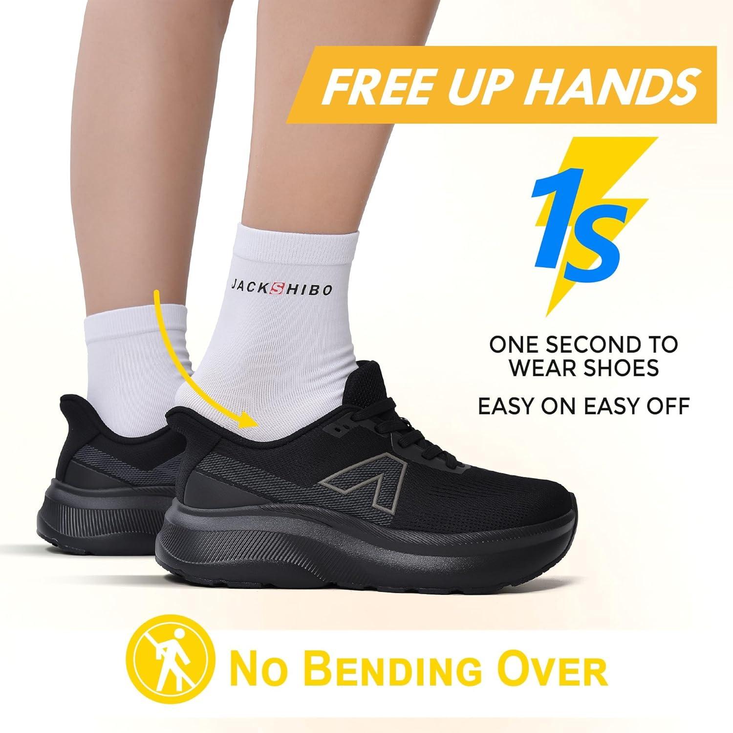 JACKSHIBO Slip in Men Hands Free Wide Toe Box Shoes Slip on Trail Running Walking Tennis Athletic Sneakers Width Arch Support Plantar Fasciitis Orthopedic Shoes with Cushion Thick Zero Drop Sole(Wide Toe Box Black)