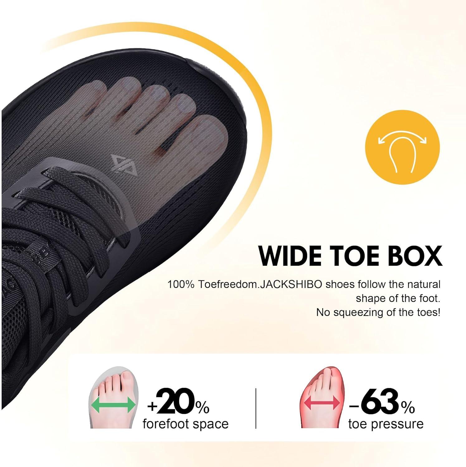 JACKSHIBO Slip in Men Hands Free Wide Toe Box Shoes Slip on Trail Running Walking Tennis Athletic Sneakers Width Arch Support Plantar Fasciitis Orthopedic Shoes with Cushion Thick Zero Drop Sole(Wide Toe Box Black)