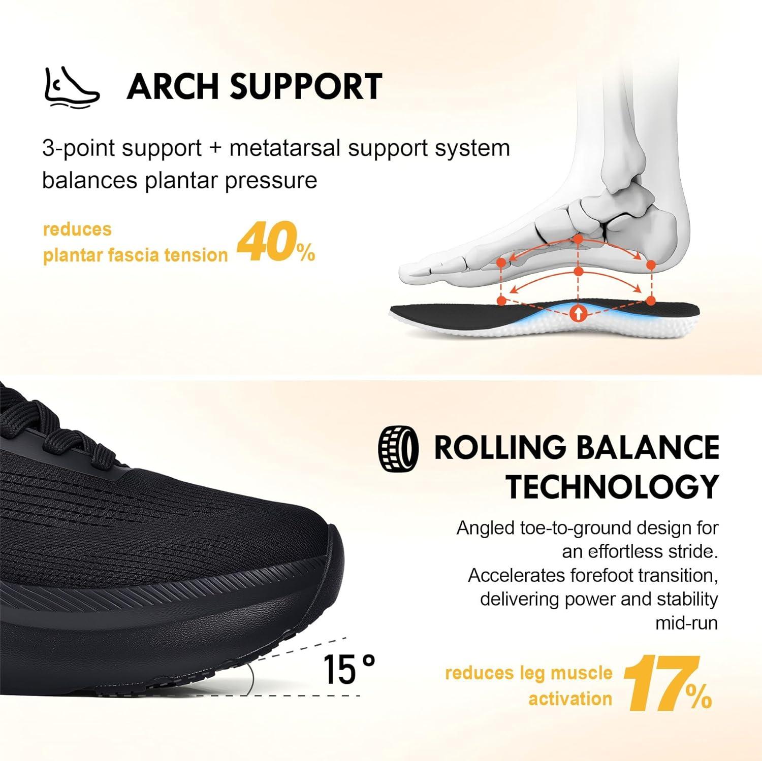 JACKSHIBO Slip in Men Hands Free Wide Toe Box Shoes Slip on Trail Running Walking Tennis Athletic Sneakers Width Arch Support Plantar Fasciitis Orthopedic Shoes with Cushion Thick Zero Drop Sole(Wide Toe Box Black)