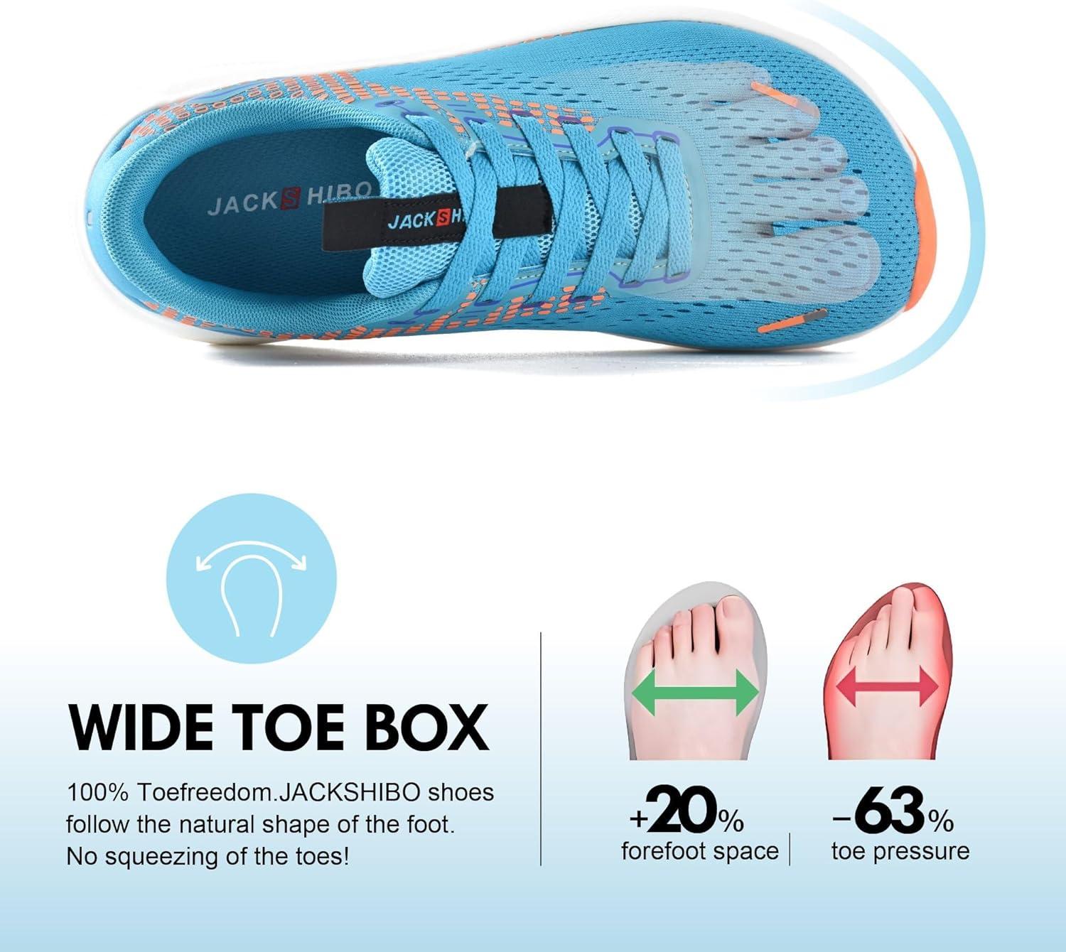 JACKSHIBO Wide Toe Box Shoes for Men Arch Support Shoes Wide Width Sneakers for Running Walking Athletic Tennis Orthopedic Plantar Fasciitis Workout with Thick Cushioned Zero Drop Sole(Lightblue)