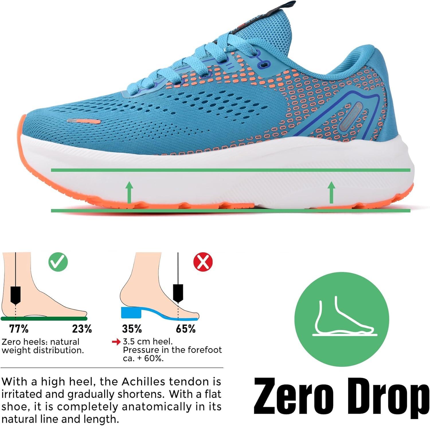 JACKSHIBO Wide Toe Box Shoes for Men Arch Support Shoes Wide Width Sneakers for Running Walking Athletic Tennis Orthopedic Plantar Fasciitis Workout with Thick Cushioned Zero Drop Sole(Lightblue)