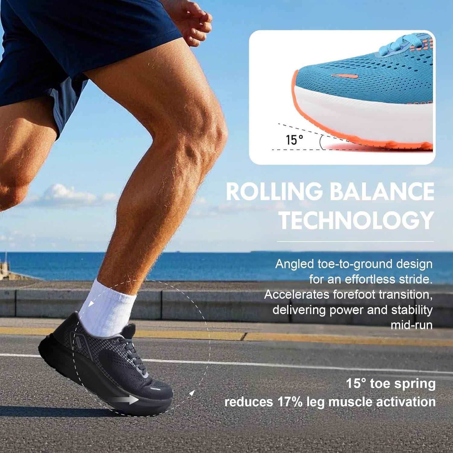 JACKSHIBO Wide Toe Box Shoes for Men Arch Support Shoes Wide Width Sneakers for Running Walking Athletic Tennis Orthopedic Plantar Fasciitis Workout with Thick Cushioned Zero Drop Sole(Lightblue)