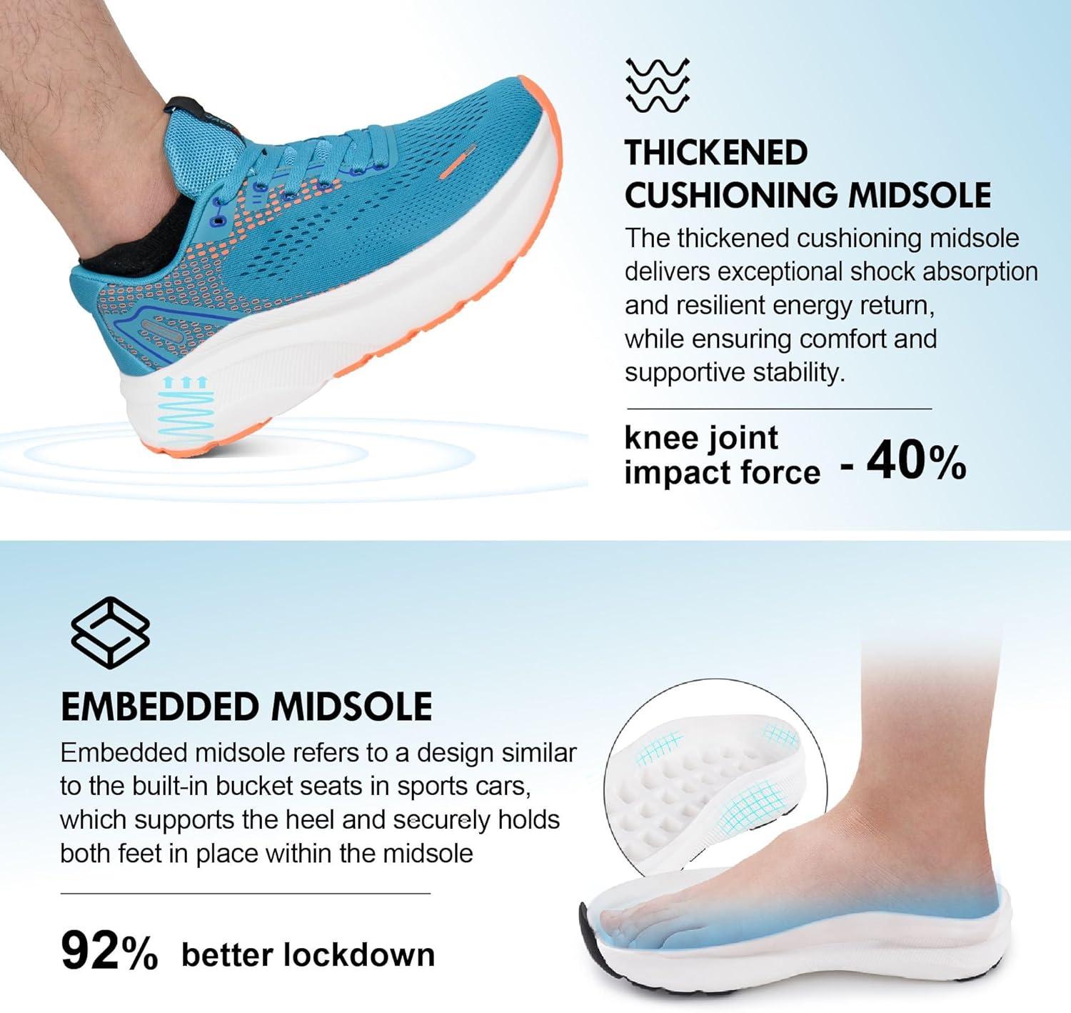 JACKSHIBO Wide Toe Box Shoes for Men Arch Support Shoes Wide Width Sneakers for Running Walking Athletic Tennis Orthopedic Plantar Fasciitis Workout with Thick Cushioned Zero Drop Sole(Lightblue)