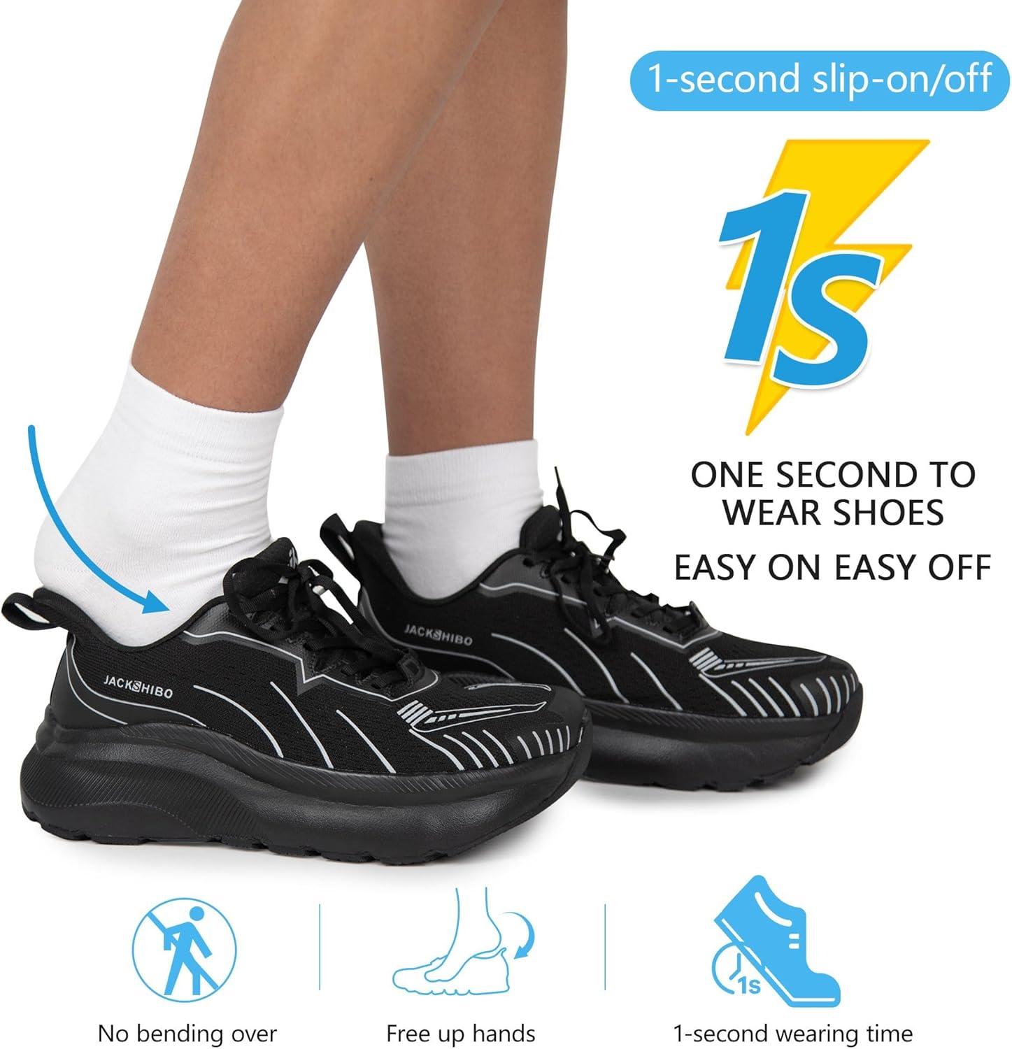 JACKSHIBO Slip in Men Hands Free Wide Toe Box Shoes Slip on Arch Support Wide Sneakers for Running Walking Tennis Athletic Plantar Fasciitis Orthopedic Shoe Zero Drop Cushion Thick Sole Width Shoes(Black)