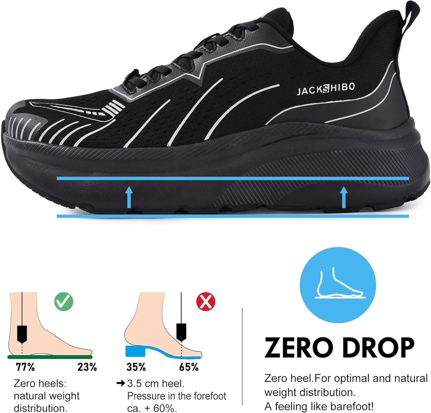 JACKSHIBO Slip in Men Hands Free Wide Toe Box Shoes Slip on Arch Support Wide Sneakers for Running Walking Tennis Athletic Plantar Fasciitis Orthopedic Shoe Zero Drop Cushion Thick Sole Width Shoes(Black)