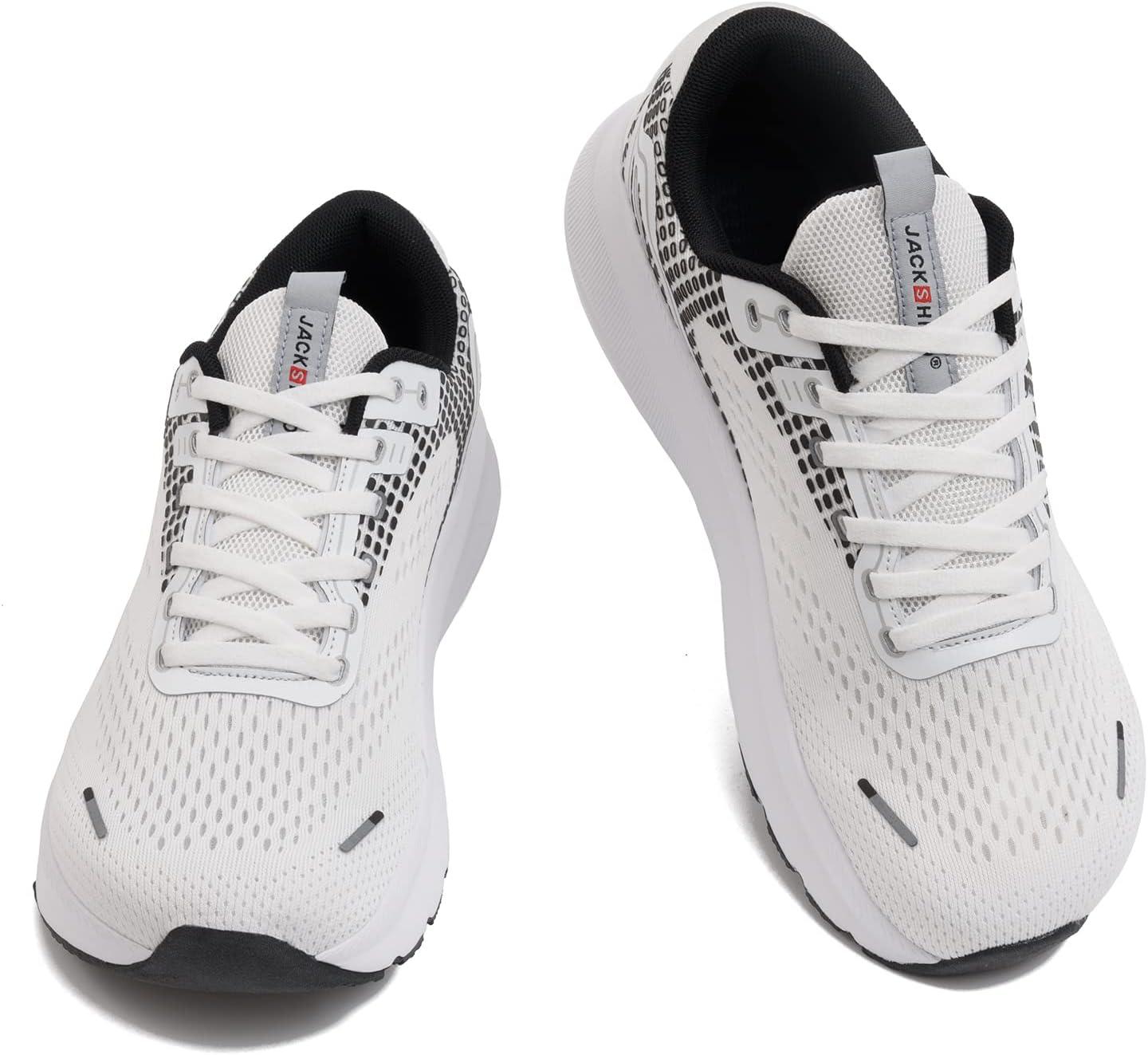 JACKSHIBO Wide Toe Box Shoes for Men Arch Support Shoes Wide Width Sneakers for Running Walking Athletic Tennis Orthopedic Plantar Fasciitis Workout with Thick Cushioned Zero Drop Sole(White)