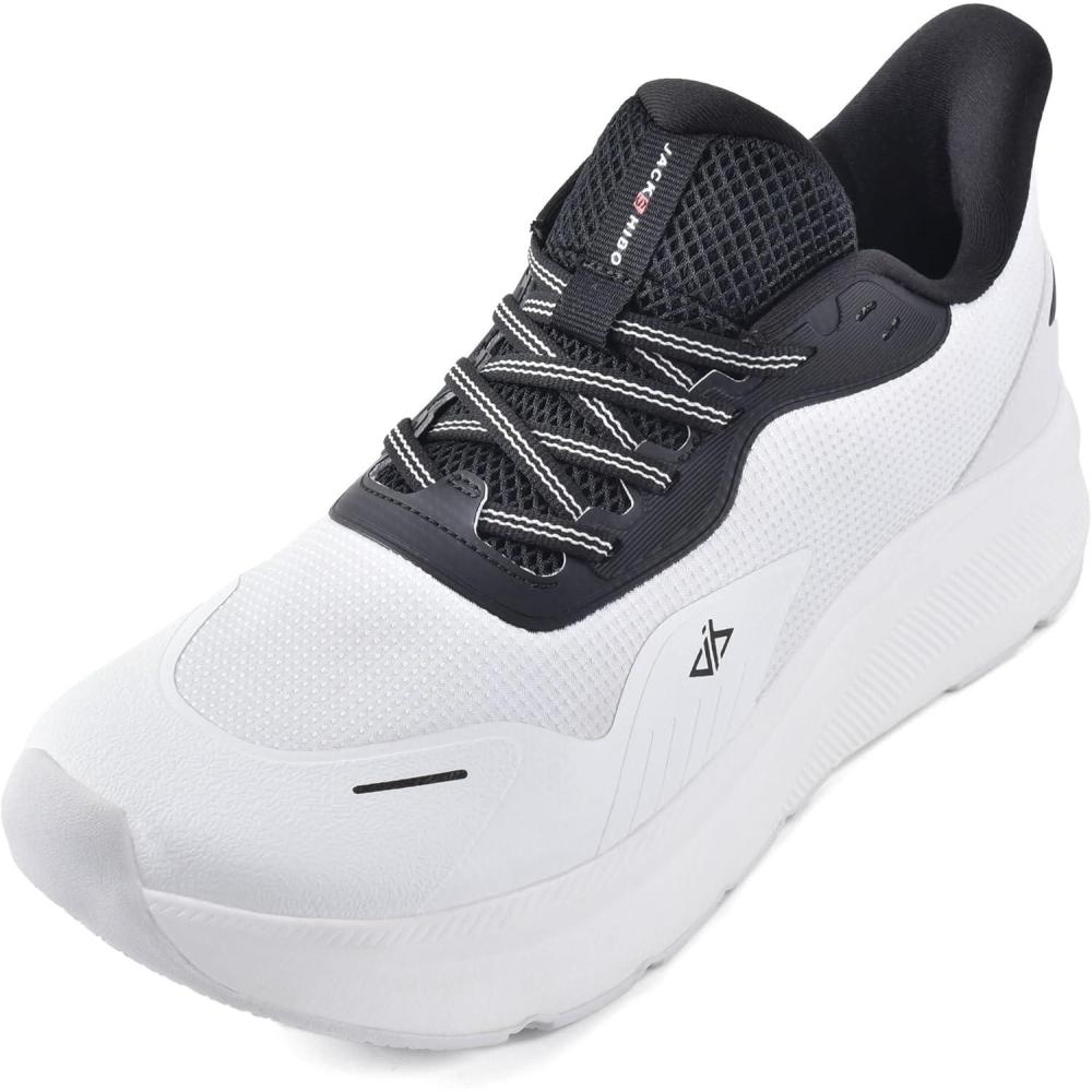 JACKSHIBO Slip in Men Hands Free Shoes Wide Toe Box Slip On Walking Running Tennis Athletic Sneakers Arch Support Plantar Fasciitis Orthopedic Shoes with Metatarsal Pads Cushion Thick Zero Drop Sole(White)