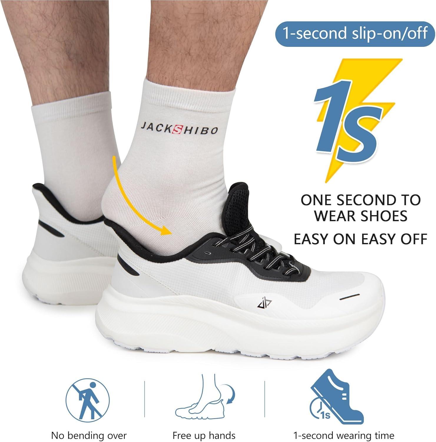 JACKSHIBO Slip in Men Hands Free Shoes Wide Toe Box Slip On Walking Running Tennis Athletic Sneakers Arch Support Plantar Fasciitis Orthopedic Shoes with Metatarsal Pads Cushion Thick Zero Drop Sole(White)
