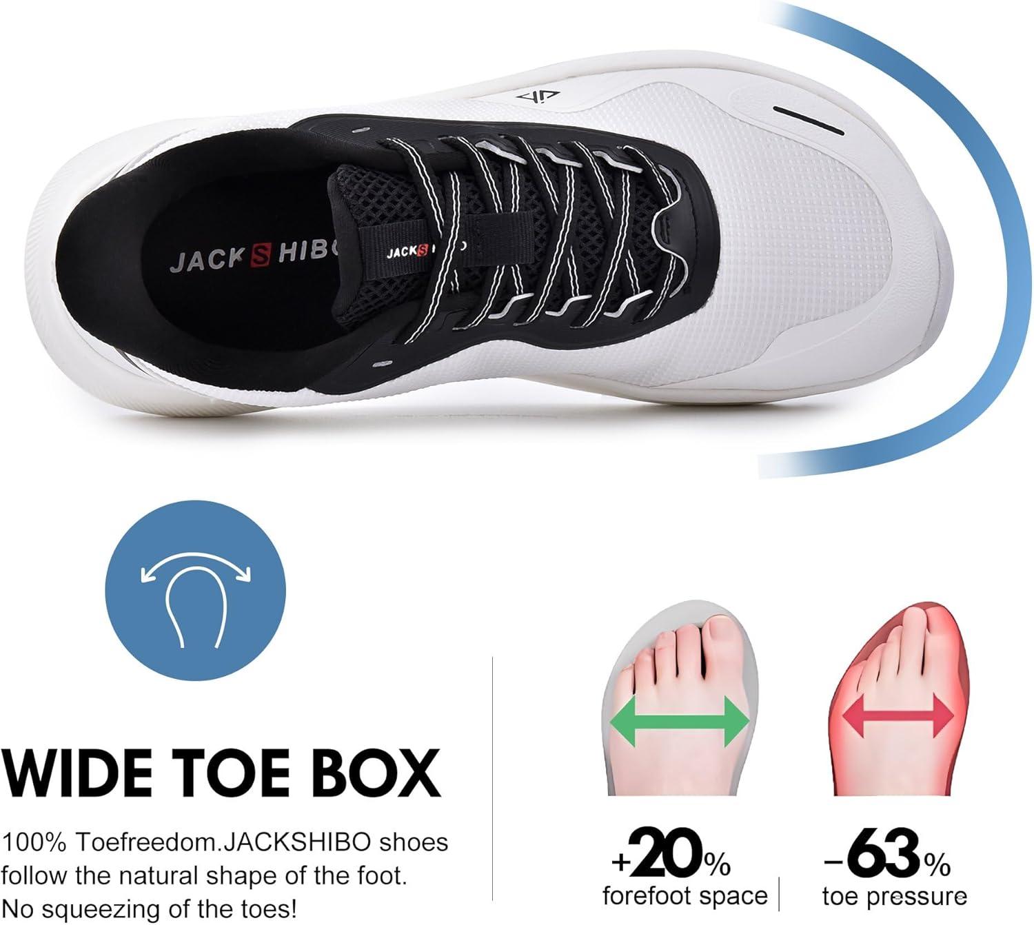 JACKSHIBO Slip in Men Hands Free Shoes Wide Toe Box Slip On Walking Running Tennis Athletic Sneakers Arch Support Plantar Fasciitis Orthopedic Shoes with Metatarsal Pads Cushion Thick Zero Drop Sole(White)