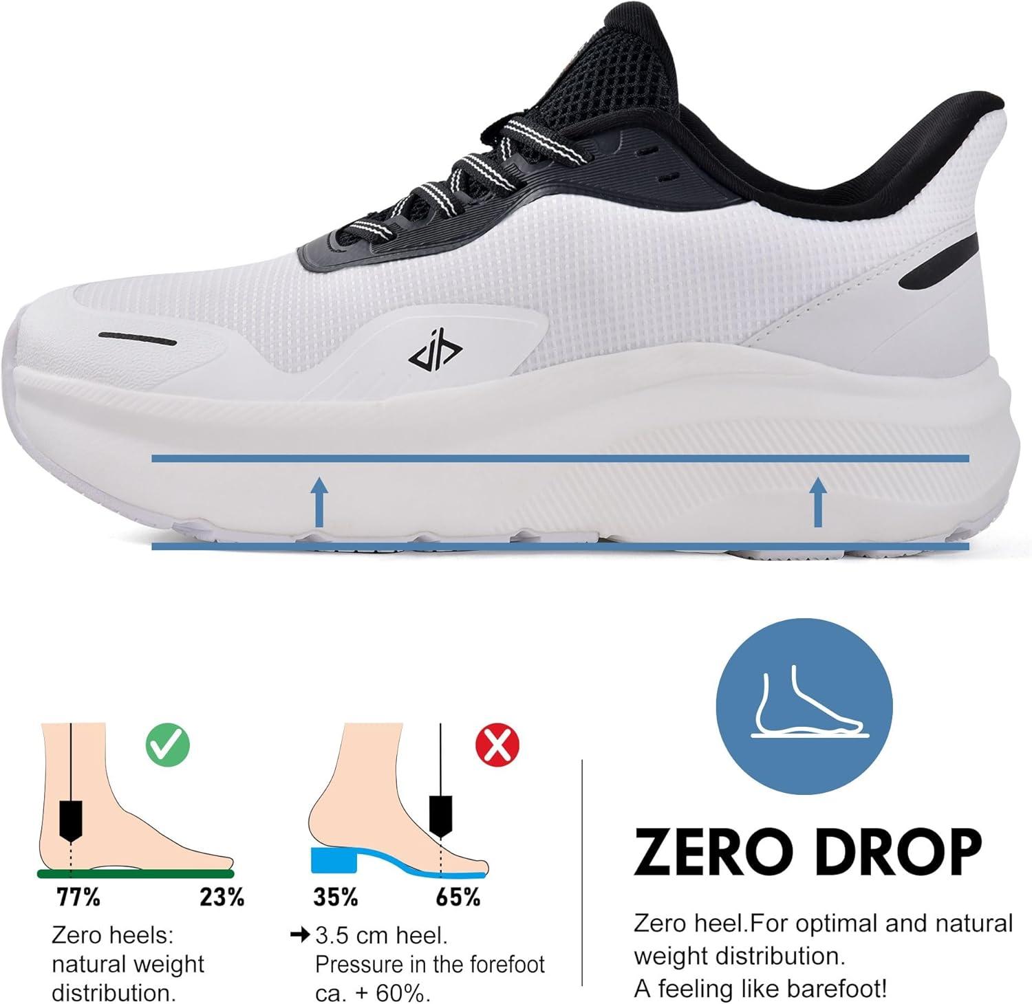 JACKSHIBO Slip in Men Hands Free Shoes Wide Toe Box Slip On Walking Running Tennis Athletic Sneakers Arch Support Plantar Fasciitis Orthopedic Shoes with Metatarsal Pads Cushion Thick Zero Drop Sole(White)