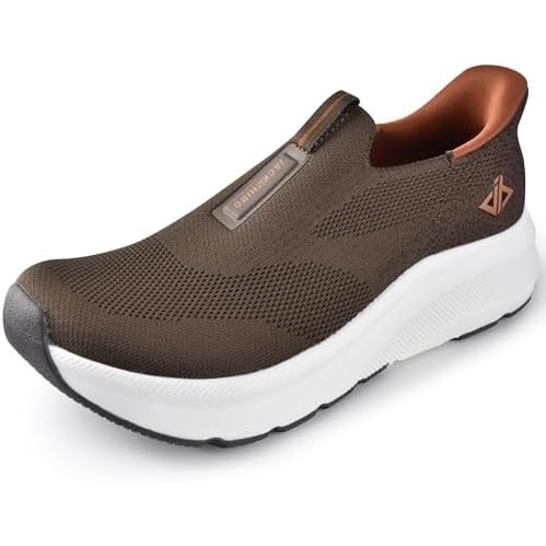 Men Slip in Free up Hands Shoe Wide Toe Box Arch Support Orthopedic Walking(Slip On-brown)