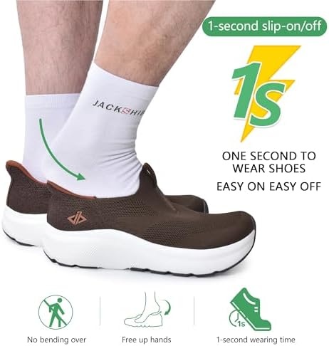 Men Slip in Free up Hands Shoe Wide Toe Box Arch Support Orthopedic Walking(Slip On-brown)