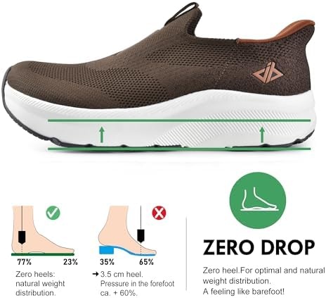 Men Slip in Free up Hands Shoe Wide Toe Box Arch Support Orthopedic Walking(Slip On-brown)